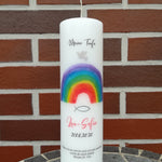 Taufkerze personalisiert mit Namen Datum und Taufspruch "Regenbogen", Junge/ Mädchen