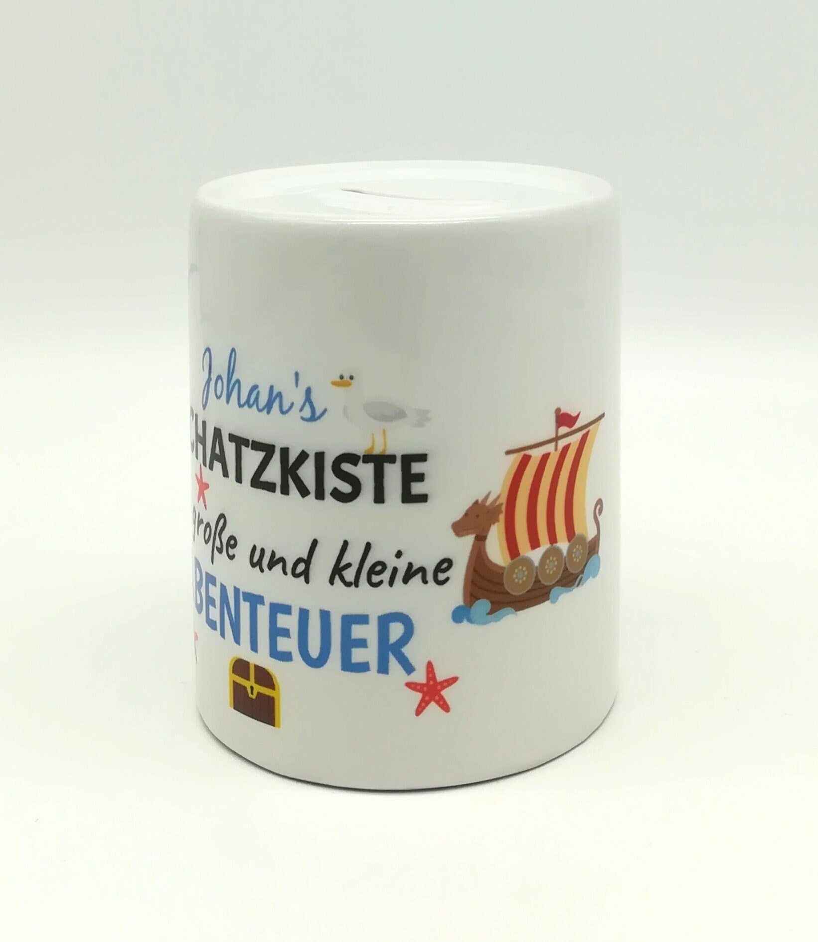 Spardose "Schatzkiste Abenteuer Wikinger" personalisiert mit Namen