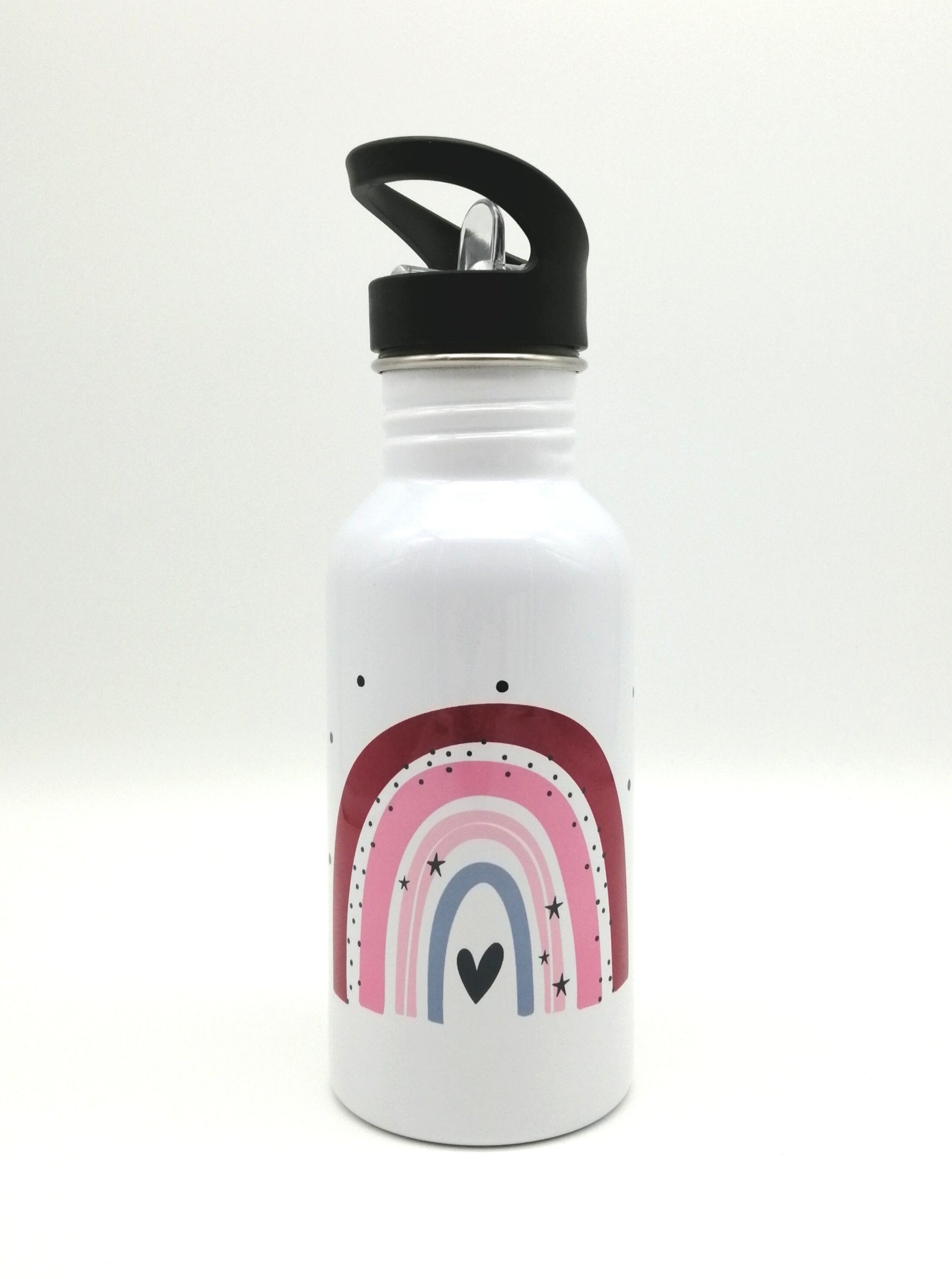 Trinkflasche mit Namen "Regenbogen rot/rosa"/ Kindergarten/ Schule/ Sport/ 500ml mit Strohhalm