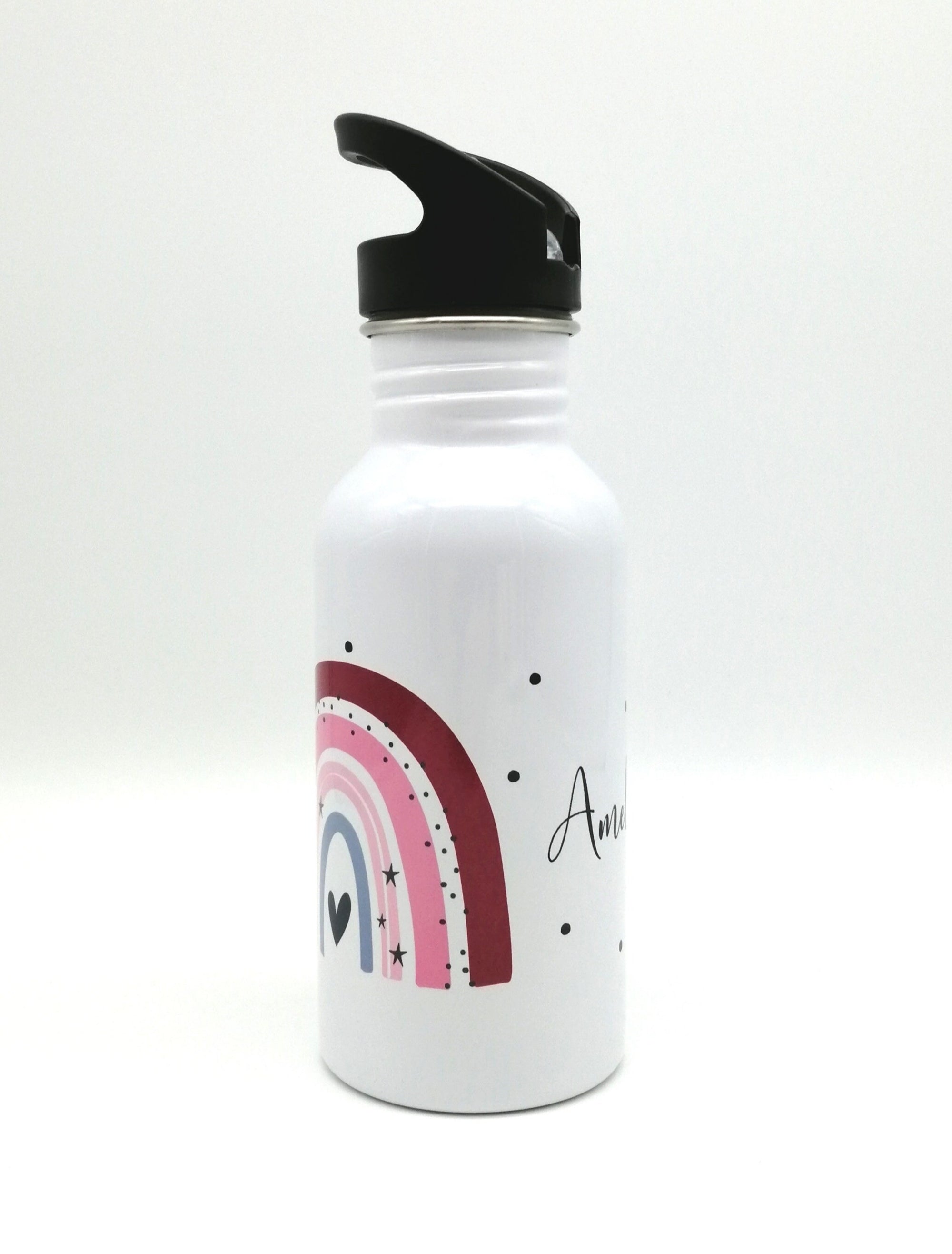 Trinkflasche mit Namen "Regenbogen rot/rosa"/ Kindergarten/ Schule/ Sport/ 500ml mit Strohhalm