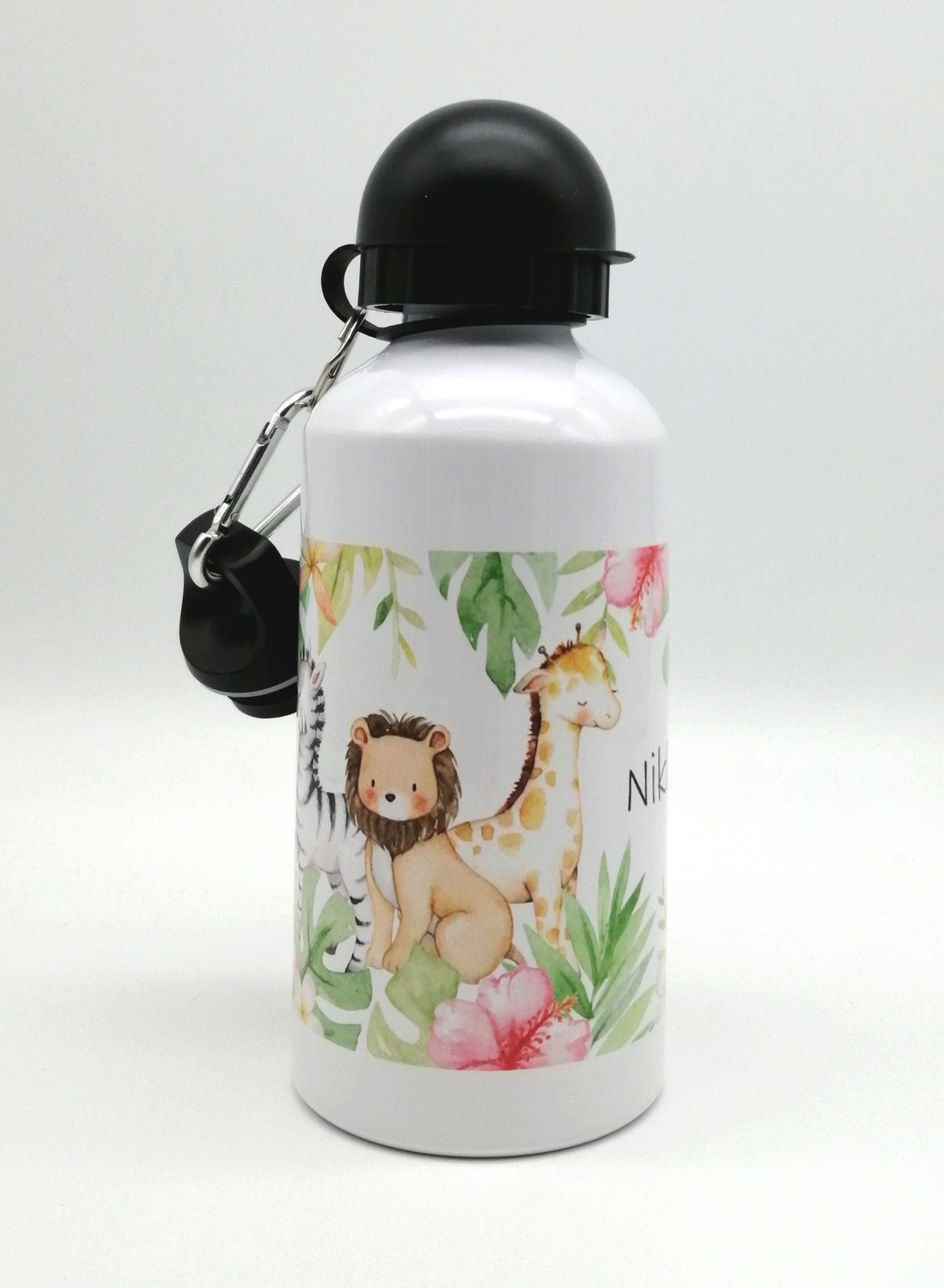 Trinkflasche mit Namen "Dschungeltiere"/ individuell/ Flasche/ Kinder trinkflasche 500ml/ Kindergarten / Schule