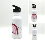 Trinkflasche mit Namen "Regenbogen rot/rosa"/ Kindergarten/ Schule/ Sport/ 500ml mit Strohhalm