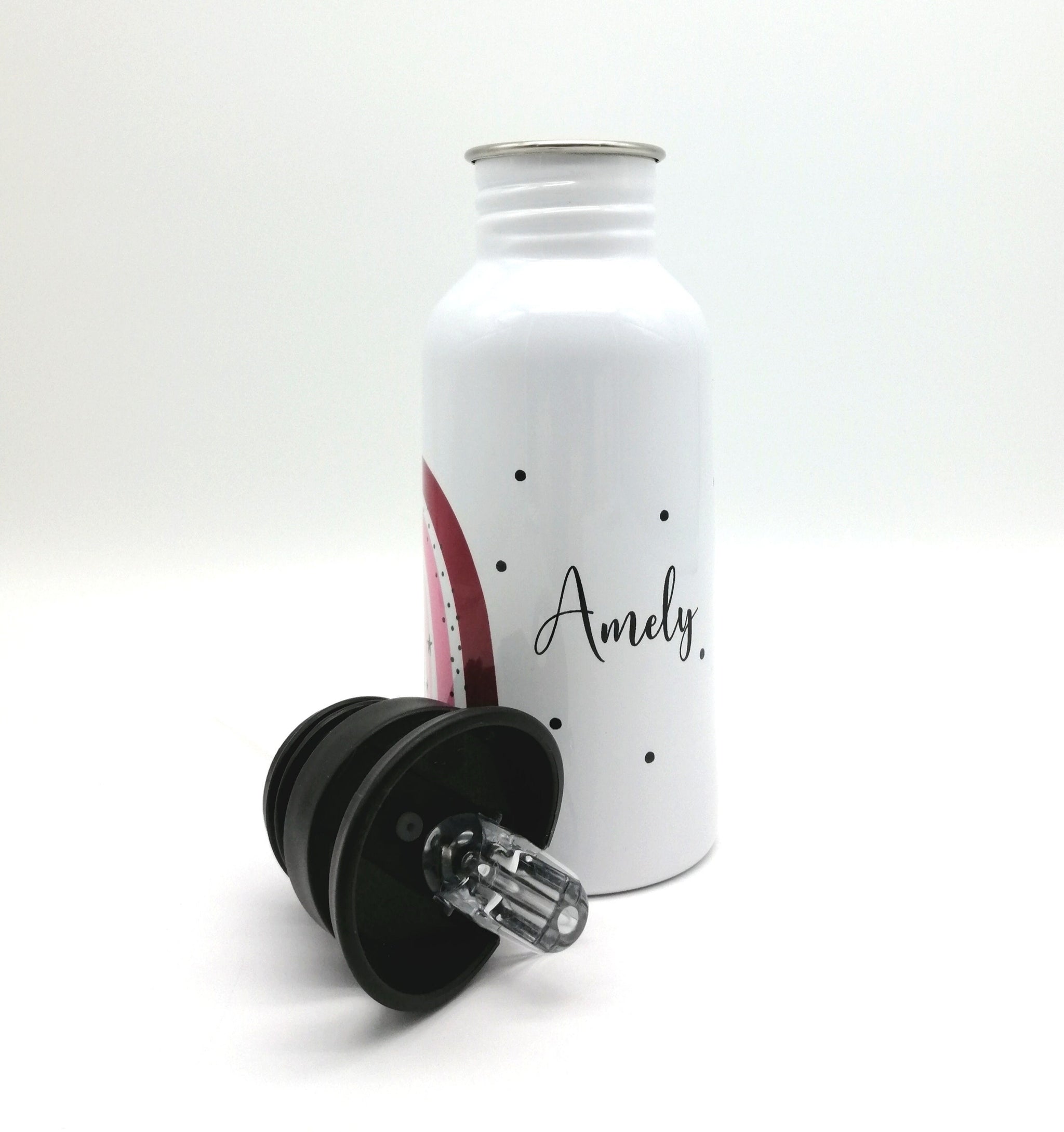 Trinkflasche mit Namen "Regenbogen rot/rosa"/ Kindergarten/ Schule/ Sport/ 500ml mit Strohhalm