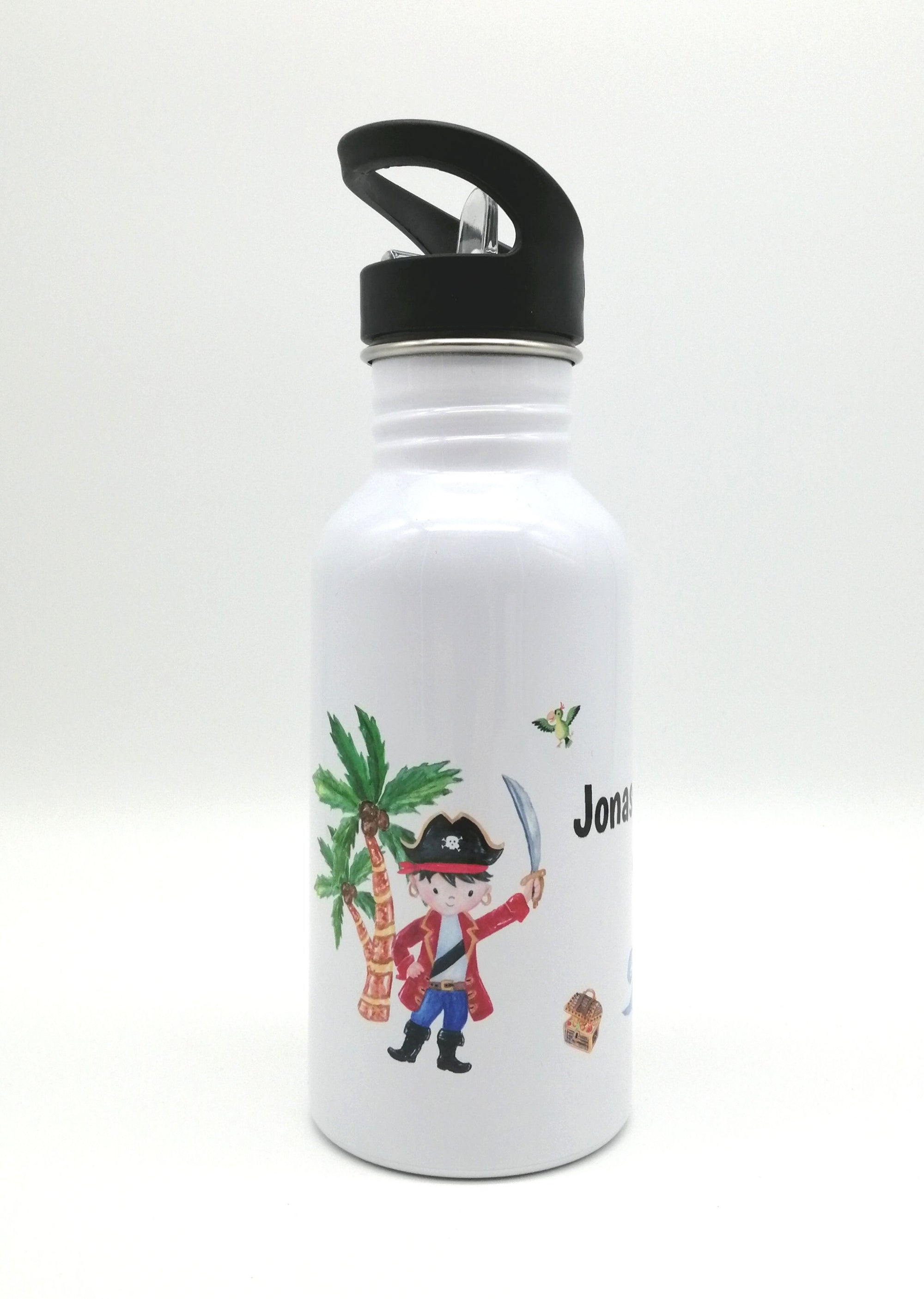 Trinkflasche mit Namen "Pirat"/ Kindergarten/ Schule/ Sport/ 500ml mit Strohhalm