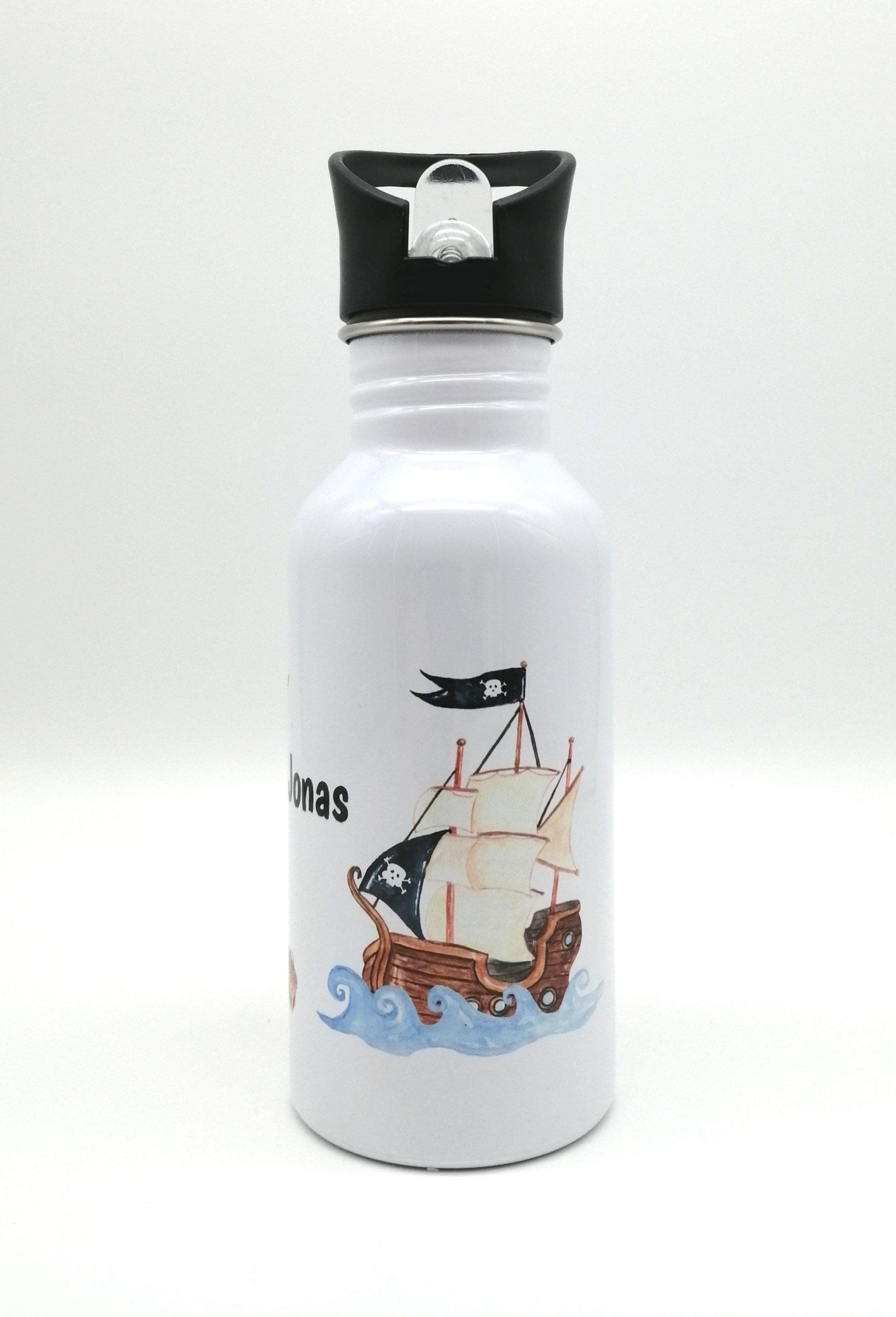 Trinkflasche mit Namen "Pirat"/ Kindergarten/ Schule/ Sport/ 500ml mit Strohhalm