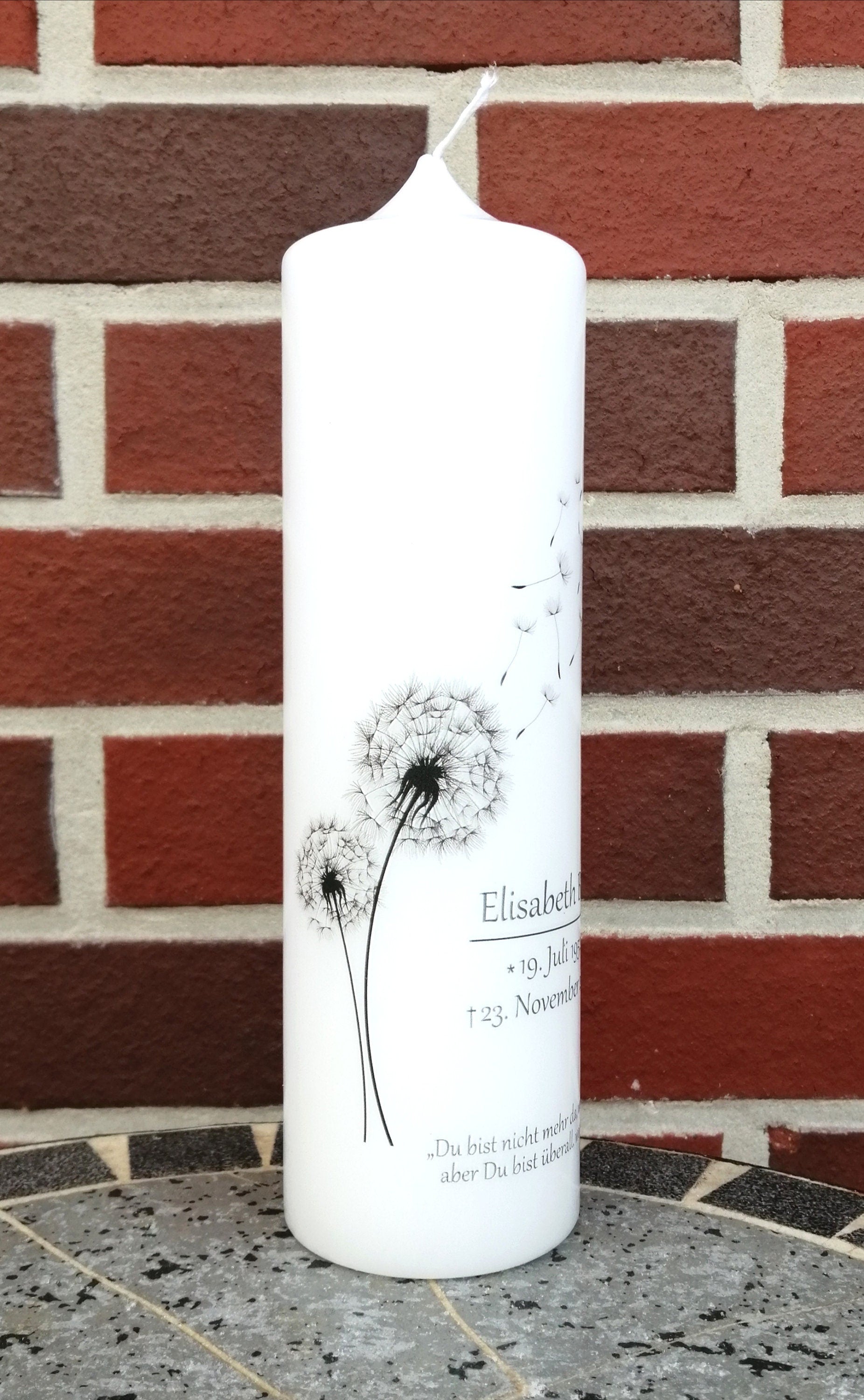 Trauerkerze personalisiert "Pusteblume" Gedenkkerze mit Spruch individualisiert
