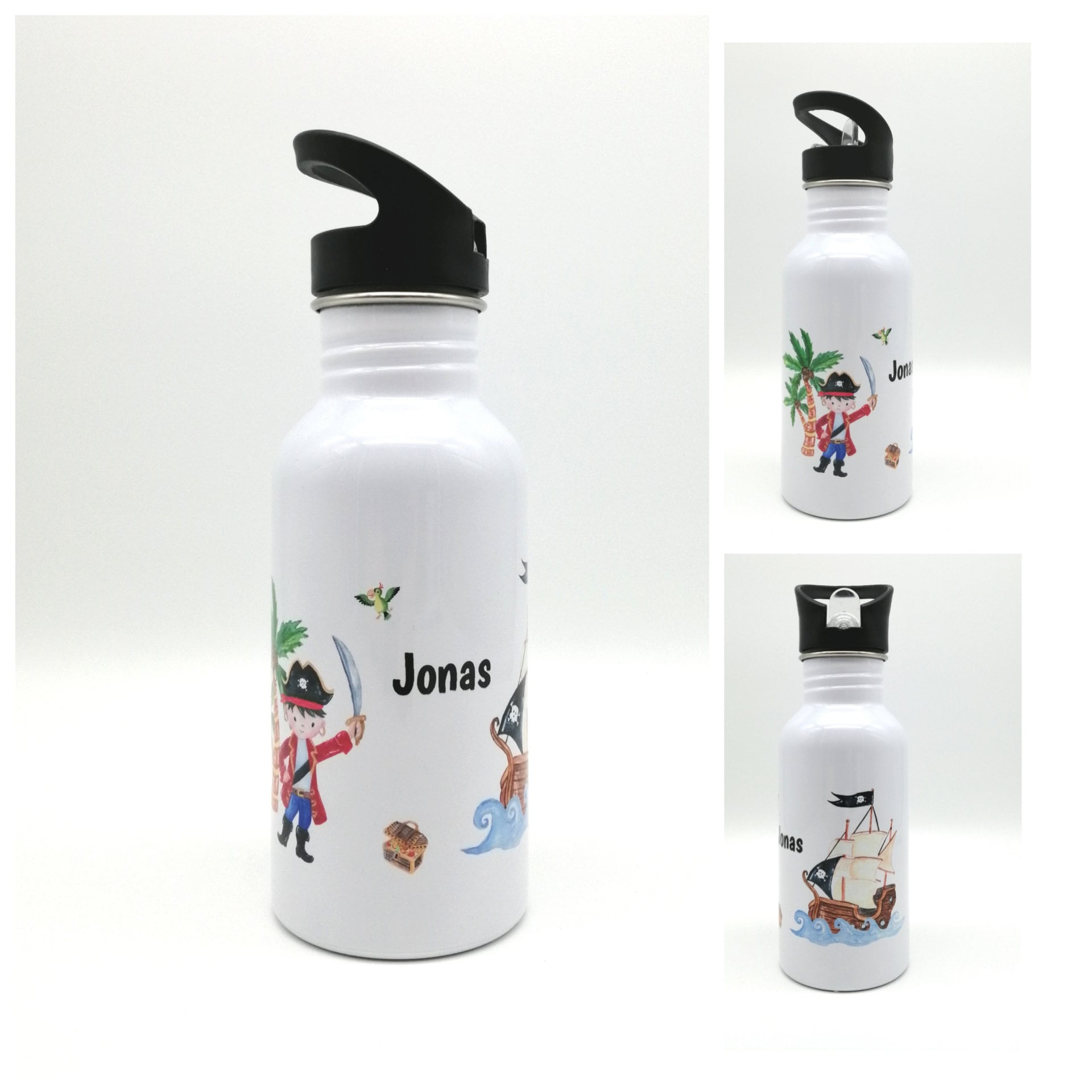 Trinkflasche mit Namen "Pirat"/ Kindergarten/ Schule/ Sport/ 500ml mit Strohhalm