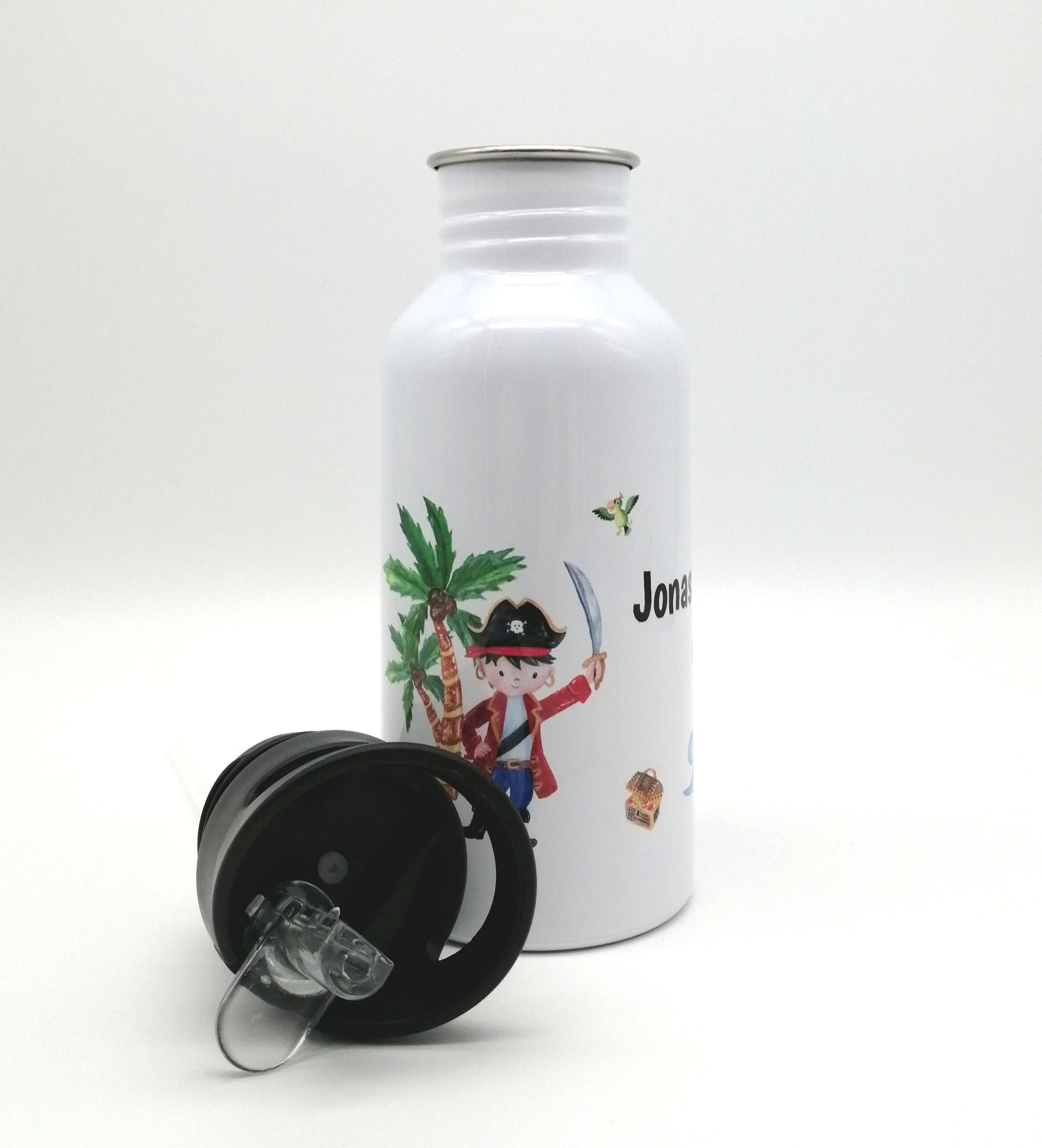 Trinkflasche mit Namen "Pirat"/ Kindergarten/ Schule/ Sport/ 500ml mit Strohhalm
