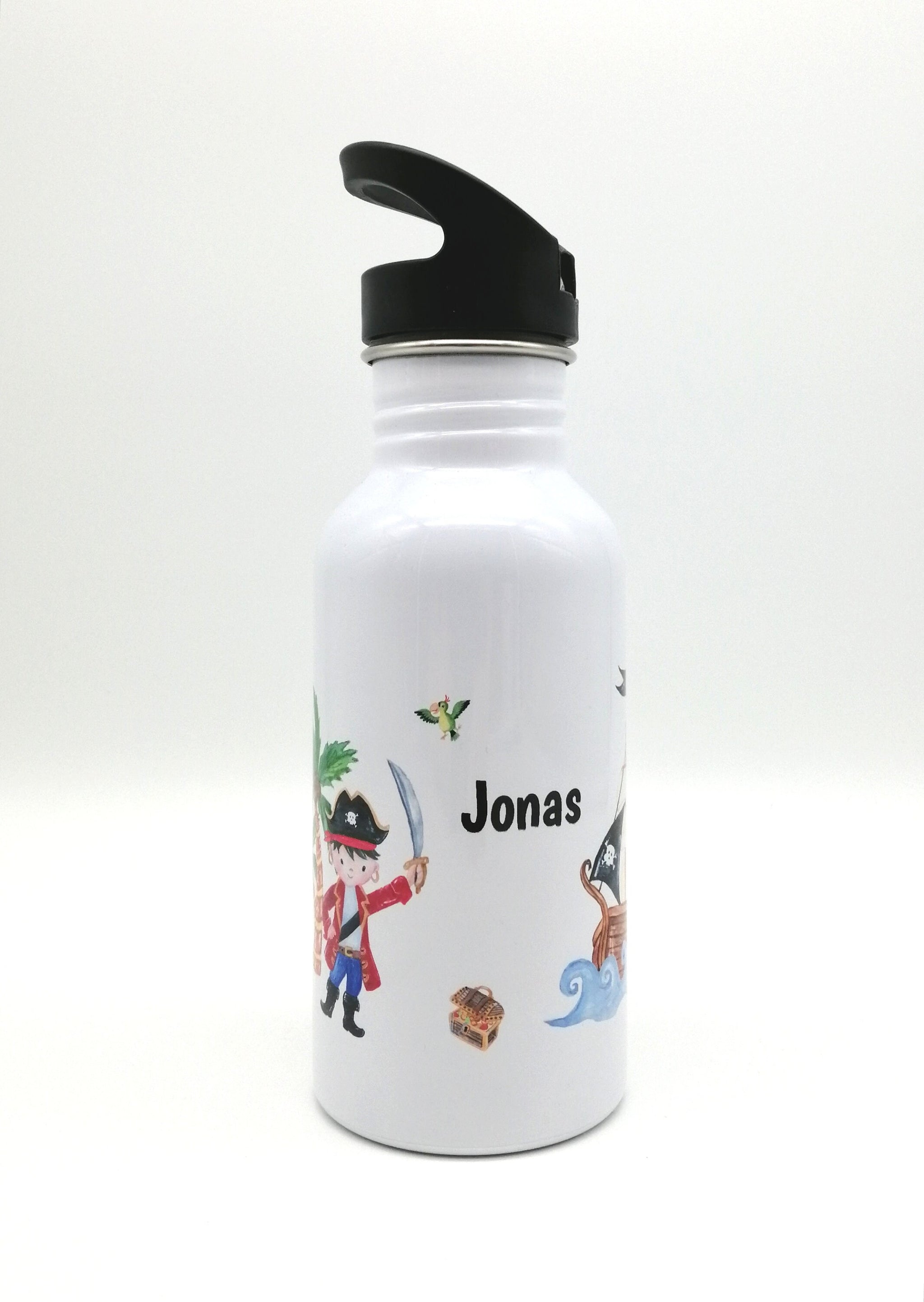 Trinkflasche mit Namen "Pirat"/ Kindergarten/ Schule/ Sport/ 500ml mit Strohhalm