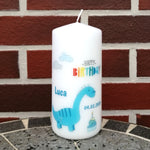 Geburtstagskerze/ Geburtskerze personalisiert mit Namen und Geburtsdatum "Dino" / Geburt/ Taufe/ Geburtstag