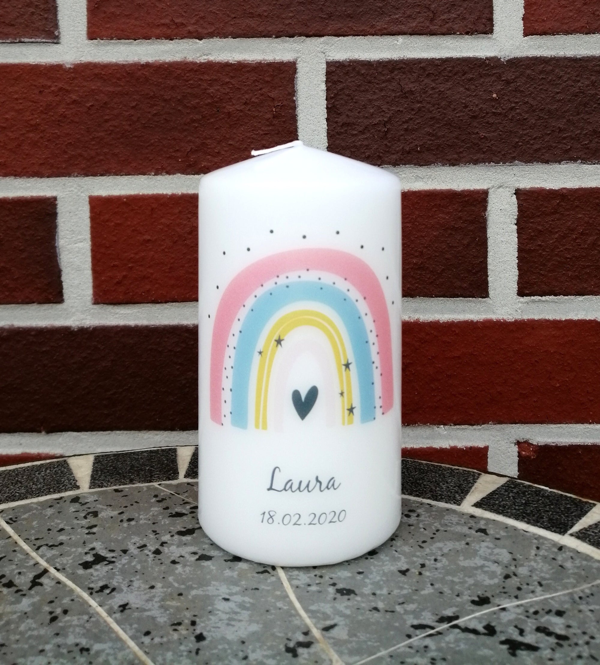 Geburtstagskerze/ Geburtskerze personalisiert mit Namen und Geburtsdatum "Regenbogen pfirsich" / Geburt/ Taufe/ Geburtstag