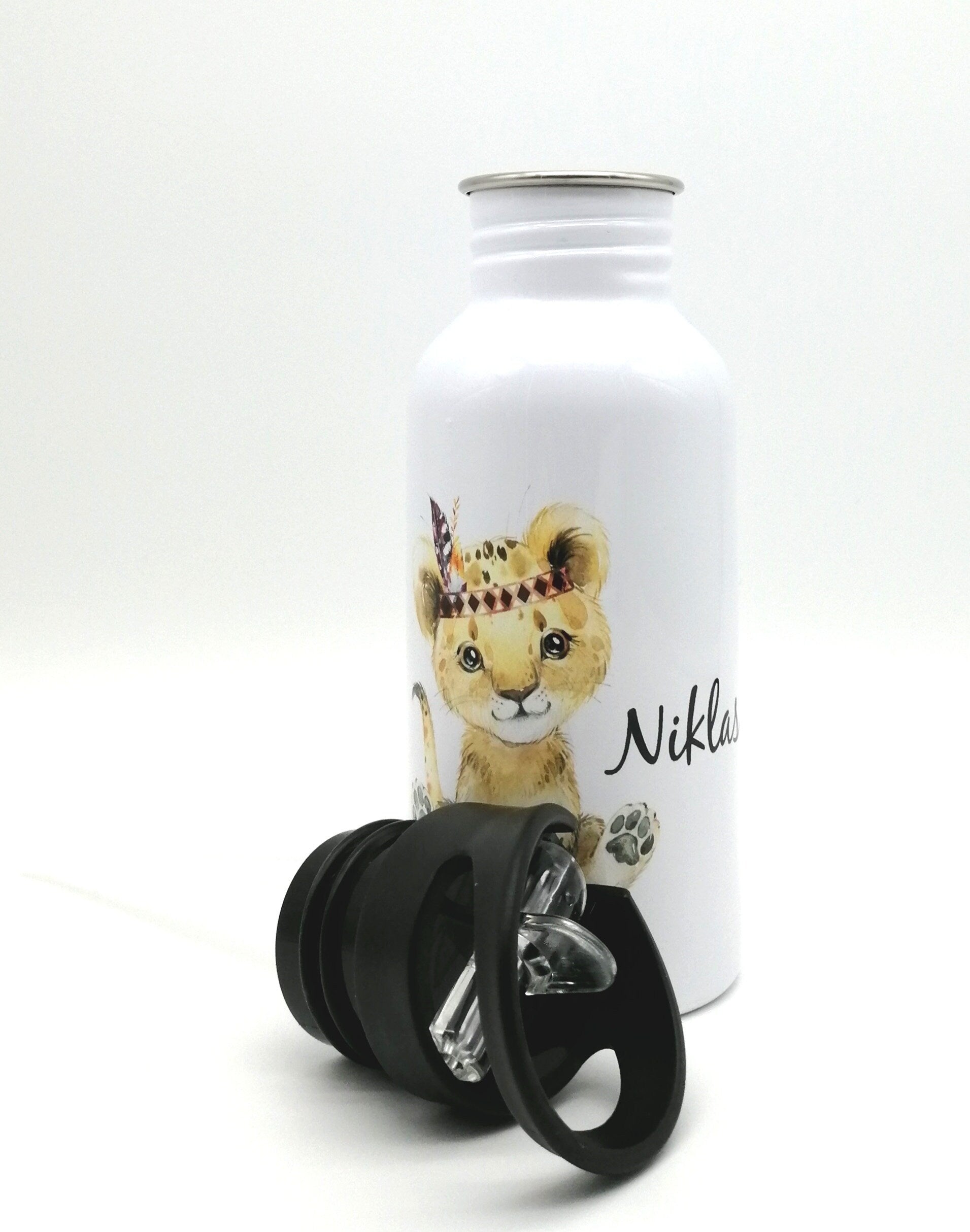 Trinkflasche mit Namen "Boho Löwe"/ Kindergarten/ Schule/ Sport/ 500ml mit Strohhalm