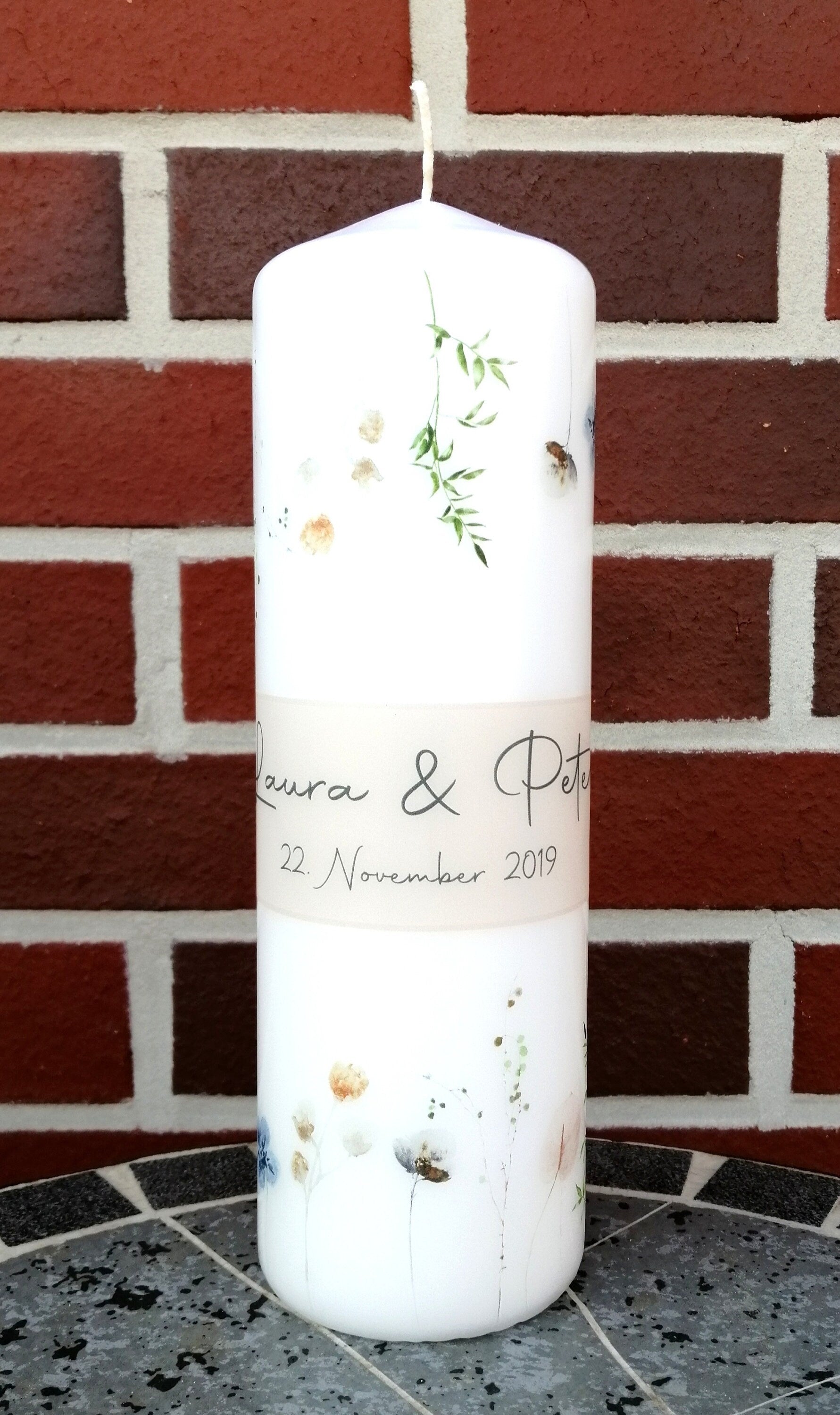 Hochzeitskerze personalisiert mit Namen und Datum "Wildblumen rosa" / Hochzeit/ Familie/ Trauung/ Hochzeitsgeschenk/ Traukerze