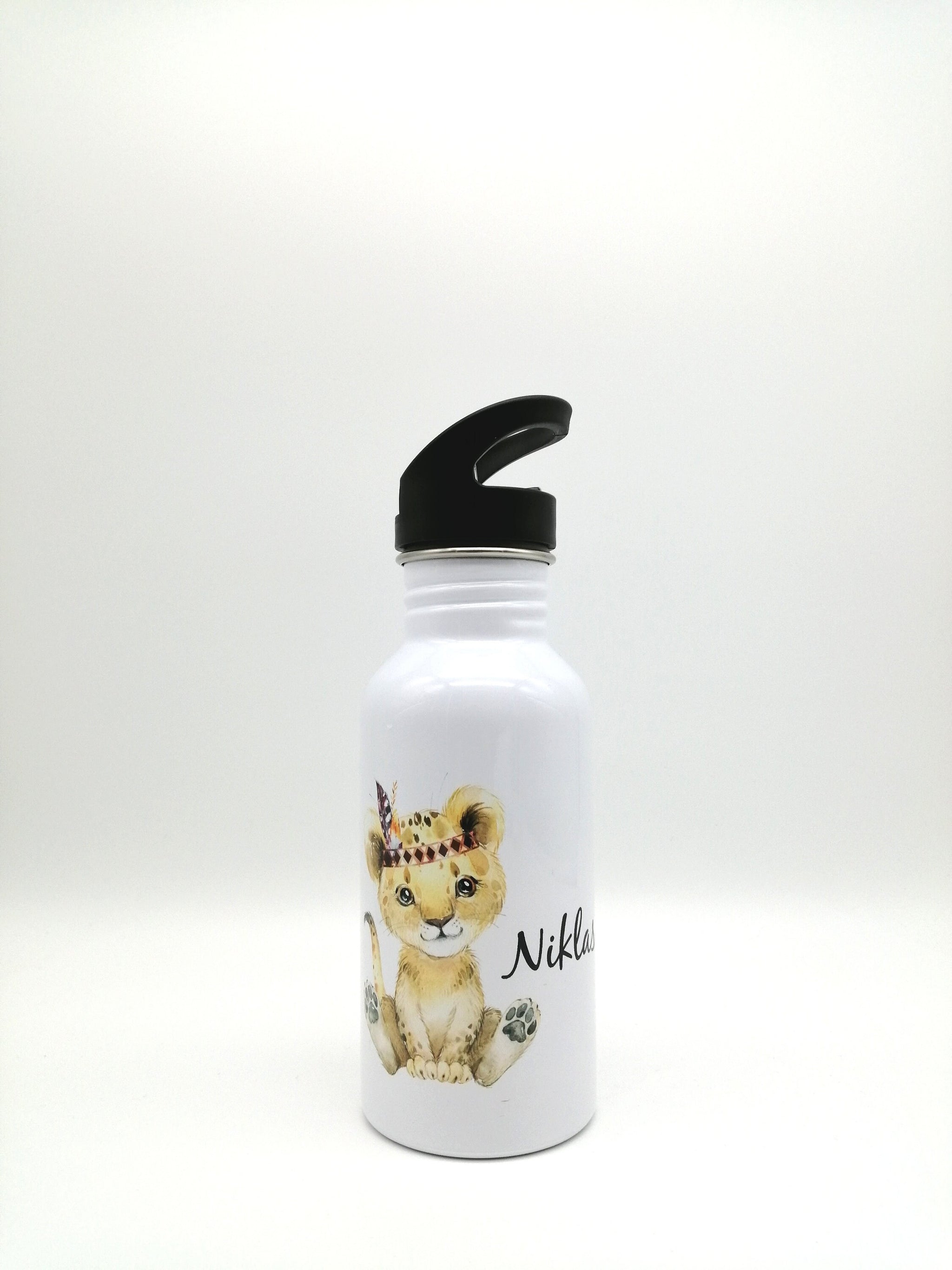 Trinkflasche mit Namen "Boho Löwe"/ Kindergarten/ Schule/ Sport/ 500ml mit Strohhalm