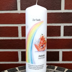 Taufkerze personalisiert mit Namen Datum und Taufspruch "Arche Noah/ Regenbogen", Junge/ Mädchen