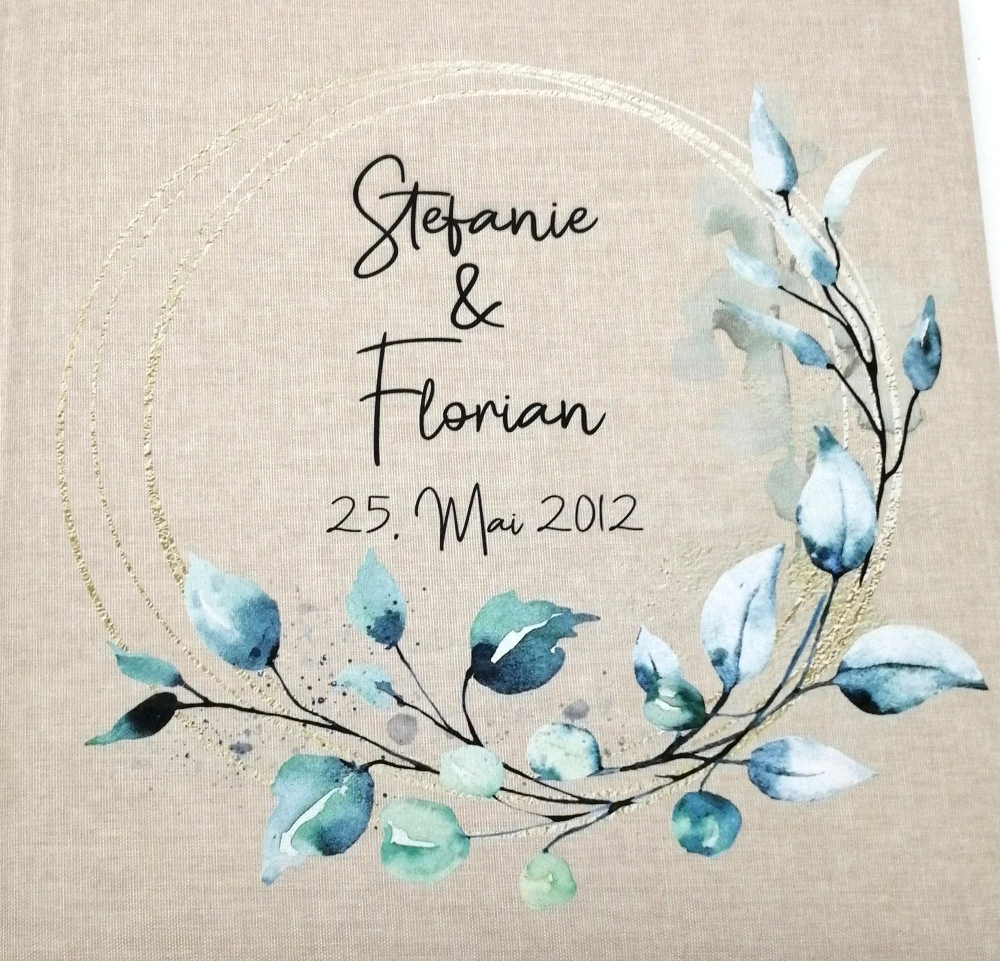 Fotoalbum personalisiert Hochzeit "Goldrahmen Eukalyptus", Erinnerungsalbum, Fotoalbum Geschenkidee, personalisiertes Fotoalbum Hochzeit