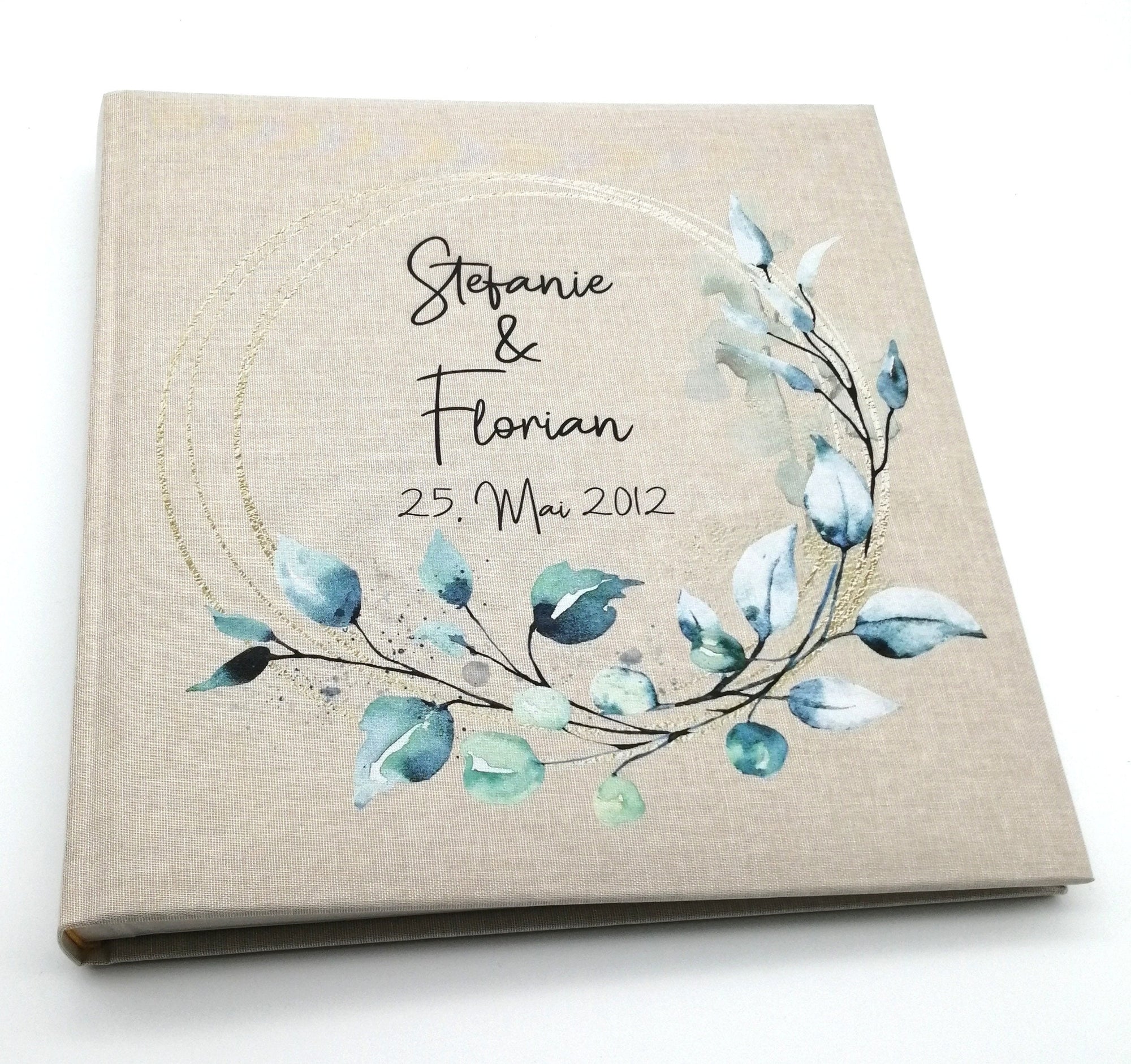 Fotoalbum personalisiert Hochzeit "Goldrahmen Eukalyptus", Erinnerungsalbum, Fotoalbum Geschenkidee, personalisiertes Fotoalbum Hochzeit