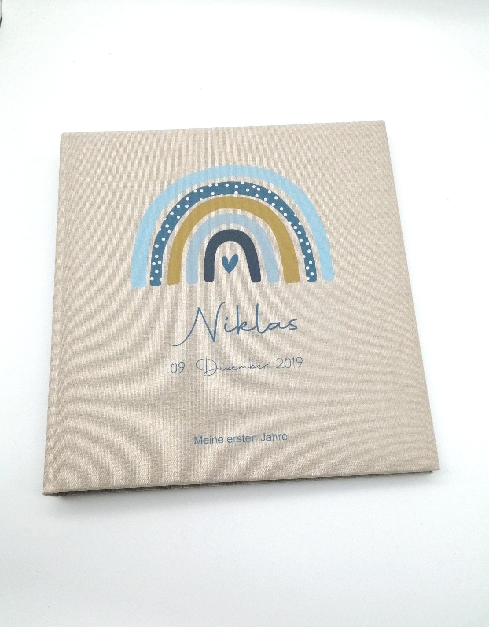 Fotoalbum personalisiert Baby, Kind "Regenbogen Punkte" Leinen, Erinnerungsalbum