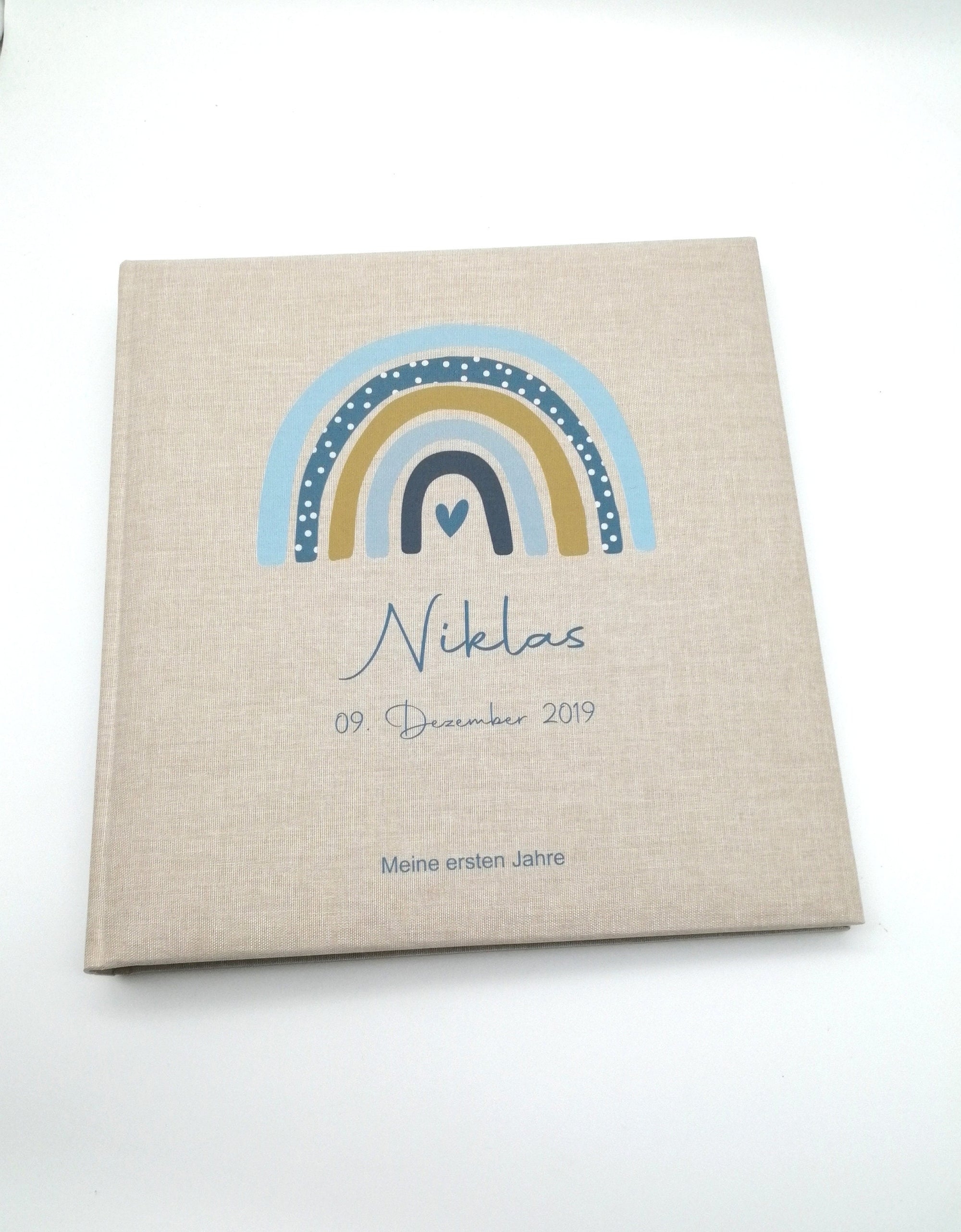 Fotoalbum personalisiert Baby, Kind "Regenbogen Punkte" Leinen, Erinnerungsalbum