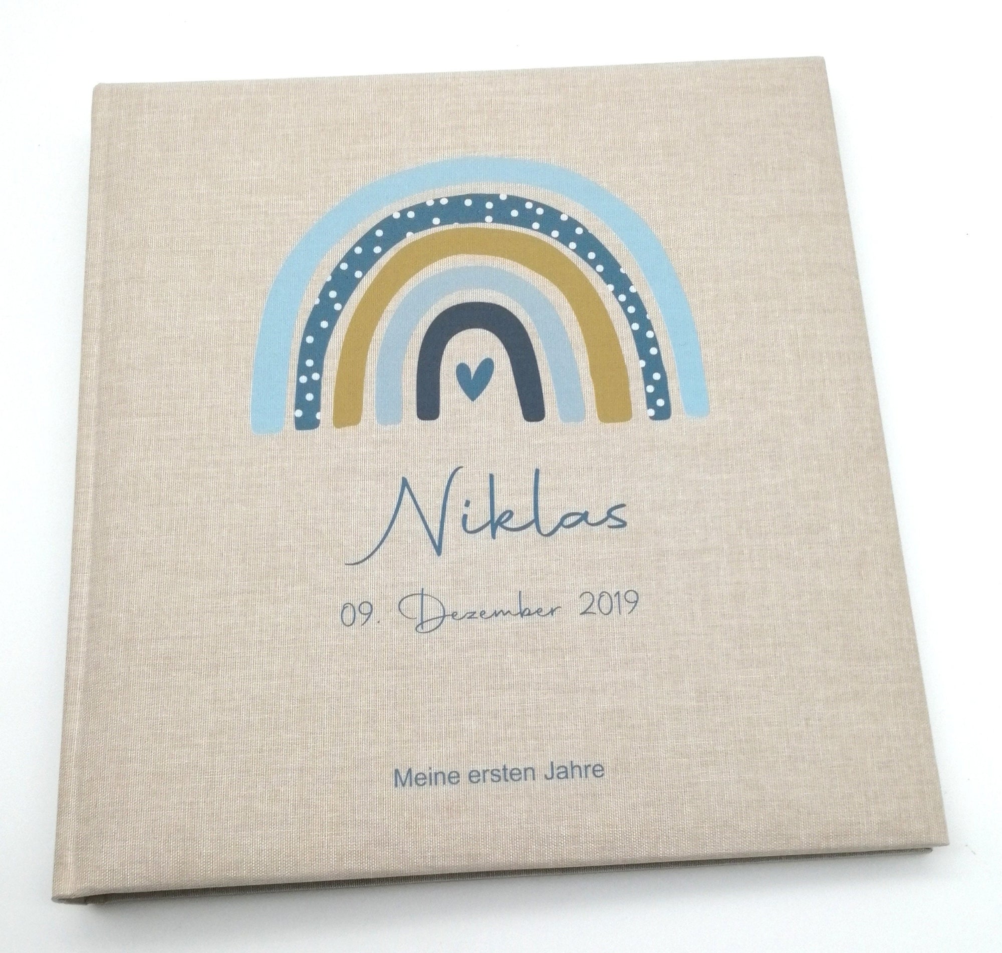 Fotoalbum personalisiert Baby, Kind "Regenbogen Punkte" Leinen, Erinnerungsalbum