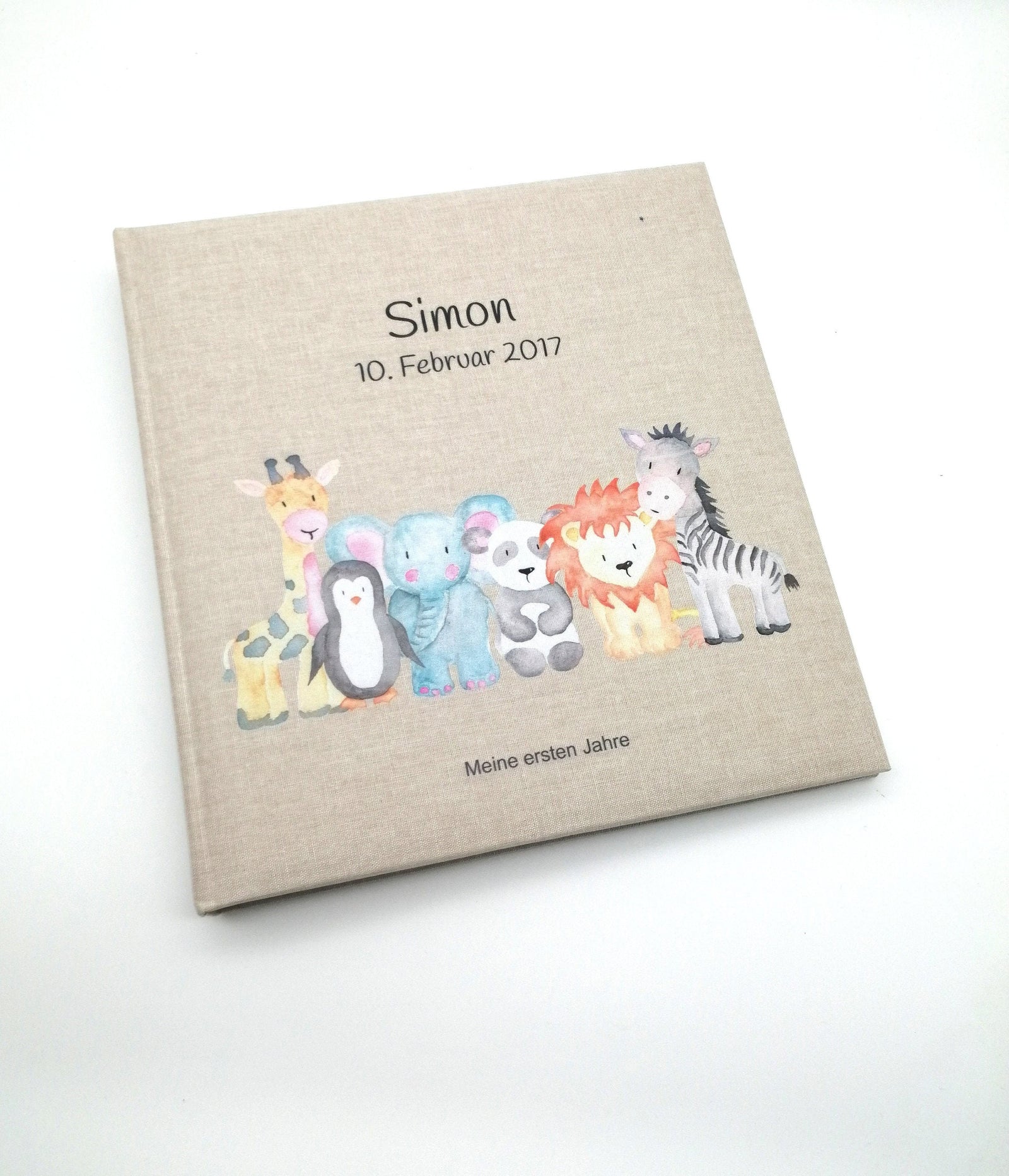 Fotoalbum personalisiert Baby, Kind "Zootiere" Leinen, Erinnerungsalbum