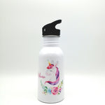 Trinkflasche mit Namen "Einhorn Blumen"/ Kindergarten/ Schule/ Sport/ 500ml mit Strohhalm