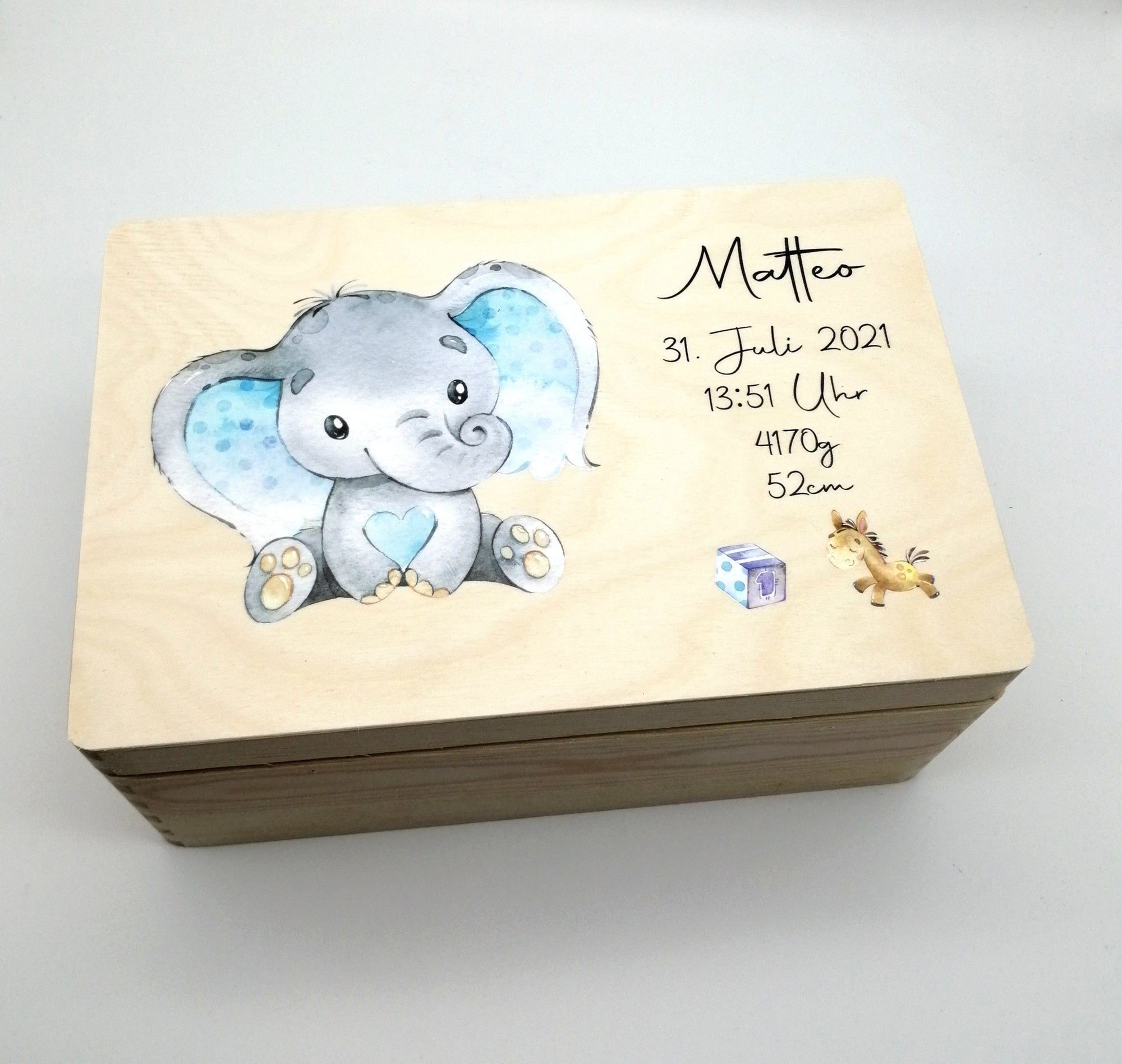 Erinnerungskiste Baby mit Namen "Elefant" Geburtsdatum Erinnerungsbox für Kinder, Geschenkidee Geburt, Taufe Erinnerungsbox, Geschenkidee