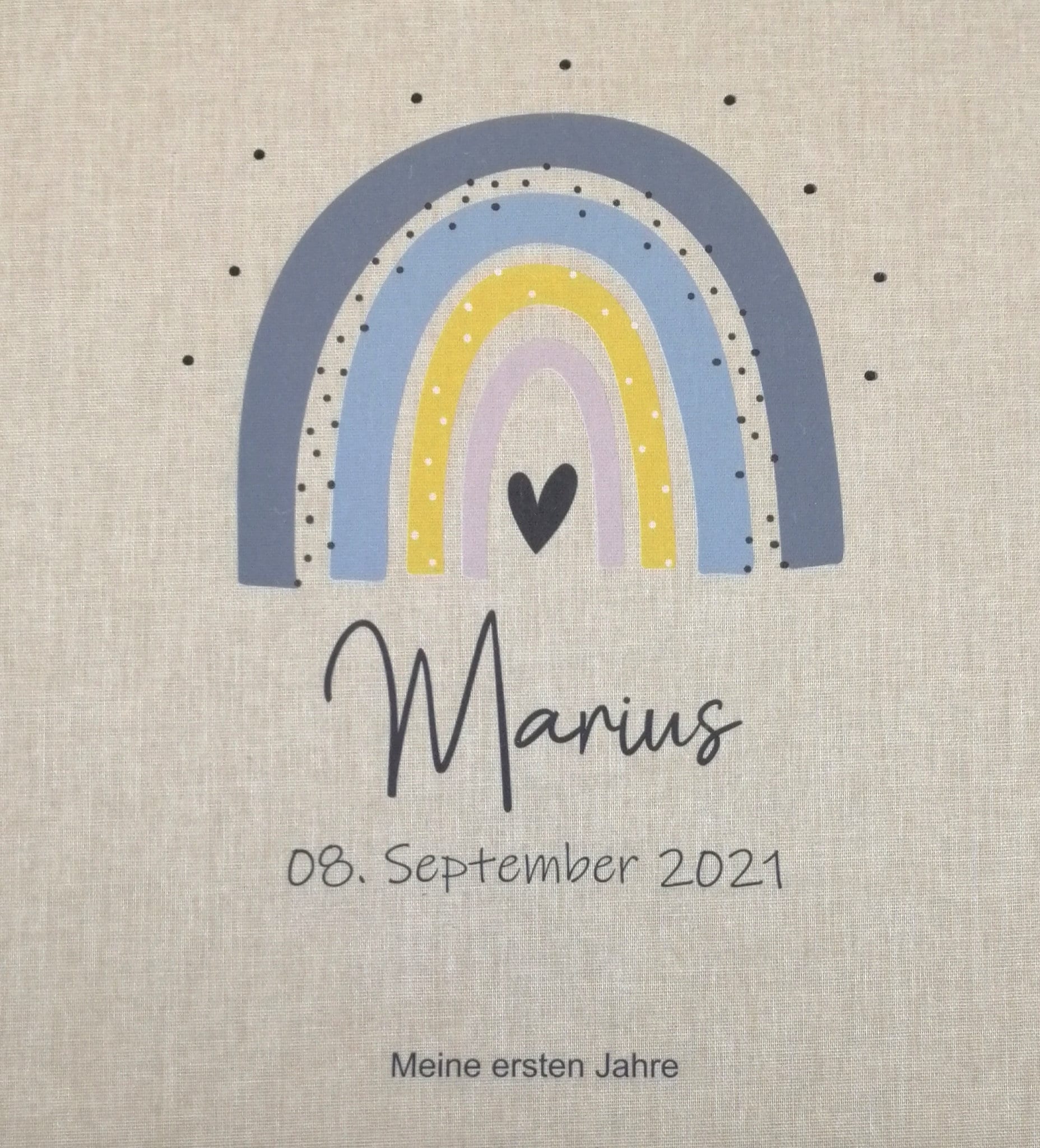Fotoalbum personalisiert Baby, Kind "Regenbogen blau/grau" Leinen, Erinnerungsalbum, Fotoalbum Regenbogen, Fotobuch für Kinder, Fotobuch