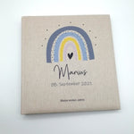 Fotoalbum personalisiert Baby, Kind "Regenbogen blau/grau" Leinen, Erinnerungsalbum, Fotoalbum Regenbogen, Fotobuch für Kinder, Fotobuch