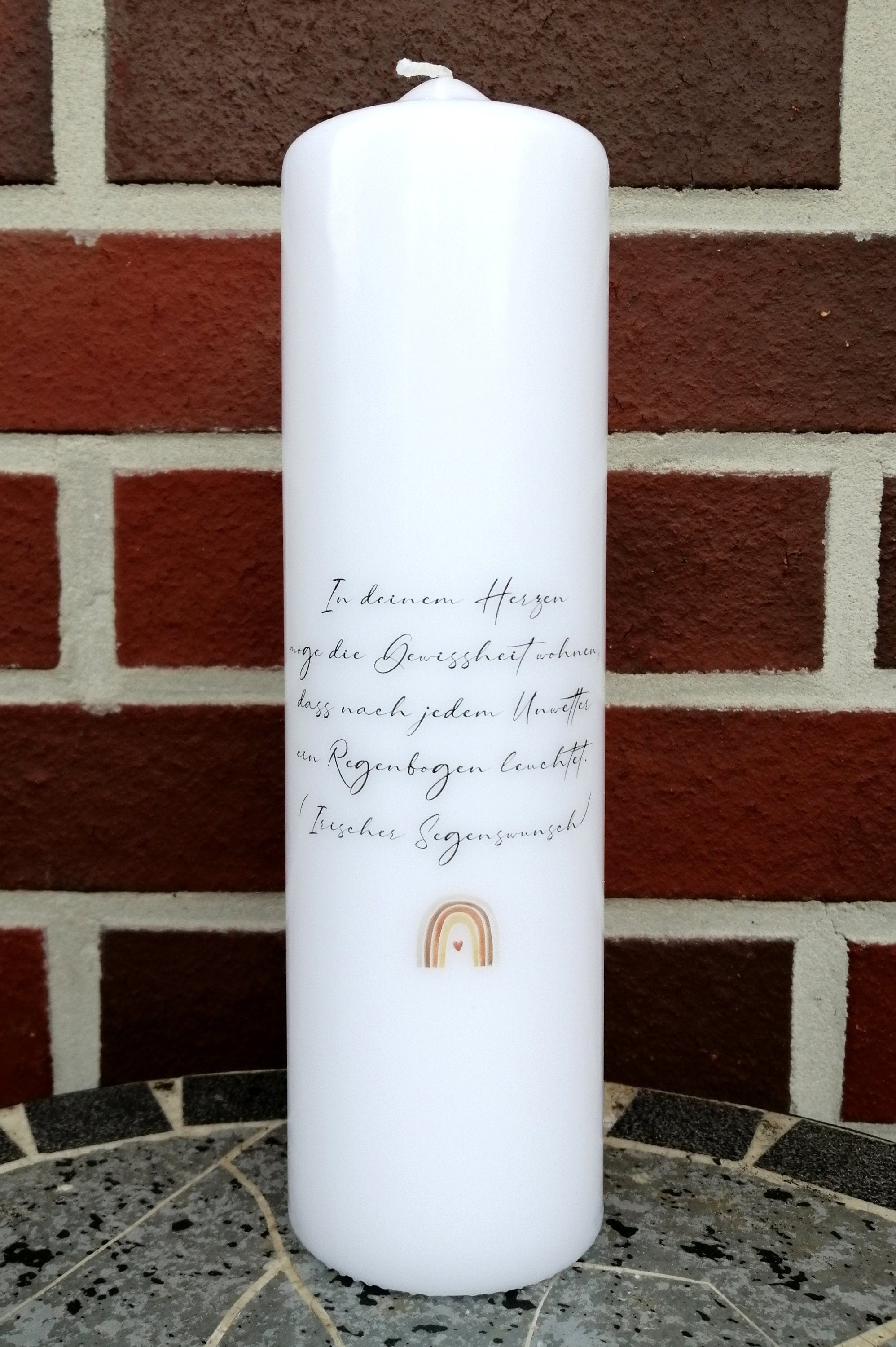 Taufkerze personalisiert mit Namen Datum und Taufspruch "Regenbogen natur", Junge/ Mädchen