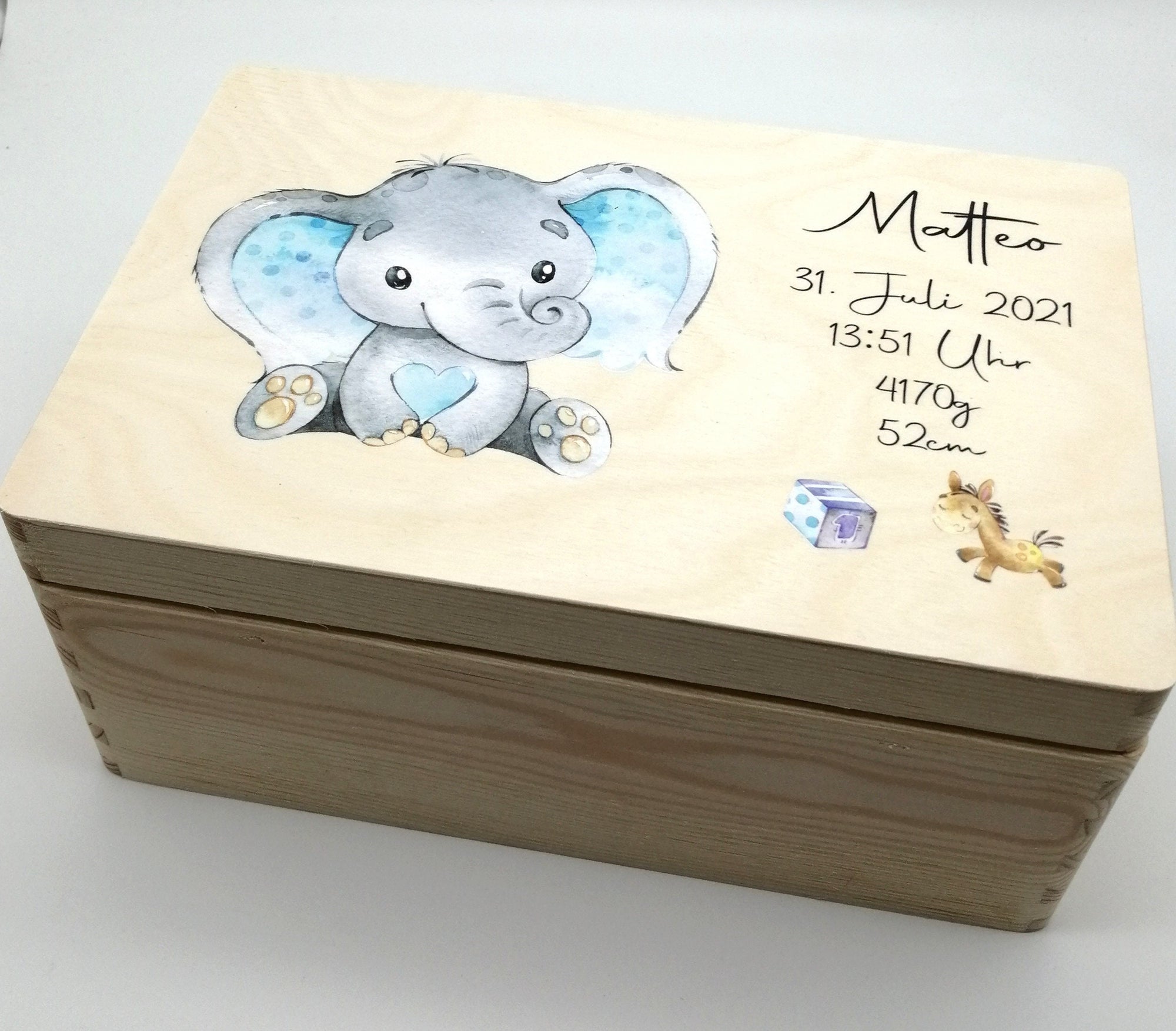 Erinnerungskiste Baby mit Namen "Elefant" Geburtsdatum Erinnerungsbox für Kinder, Geschenkidee Geburt, Taufe Erinnerungsbox, Geschenkidee