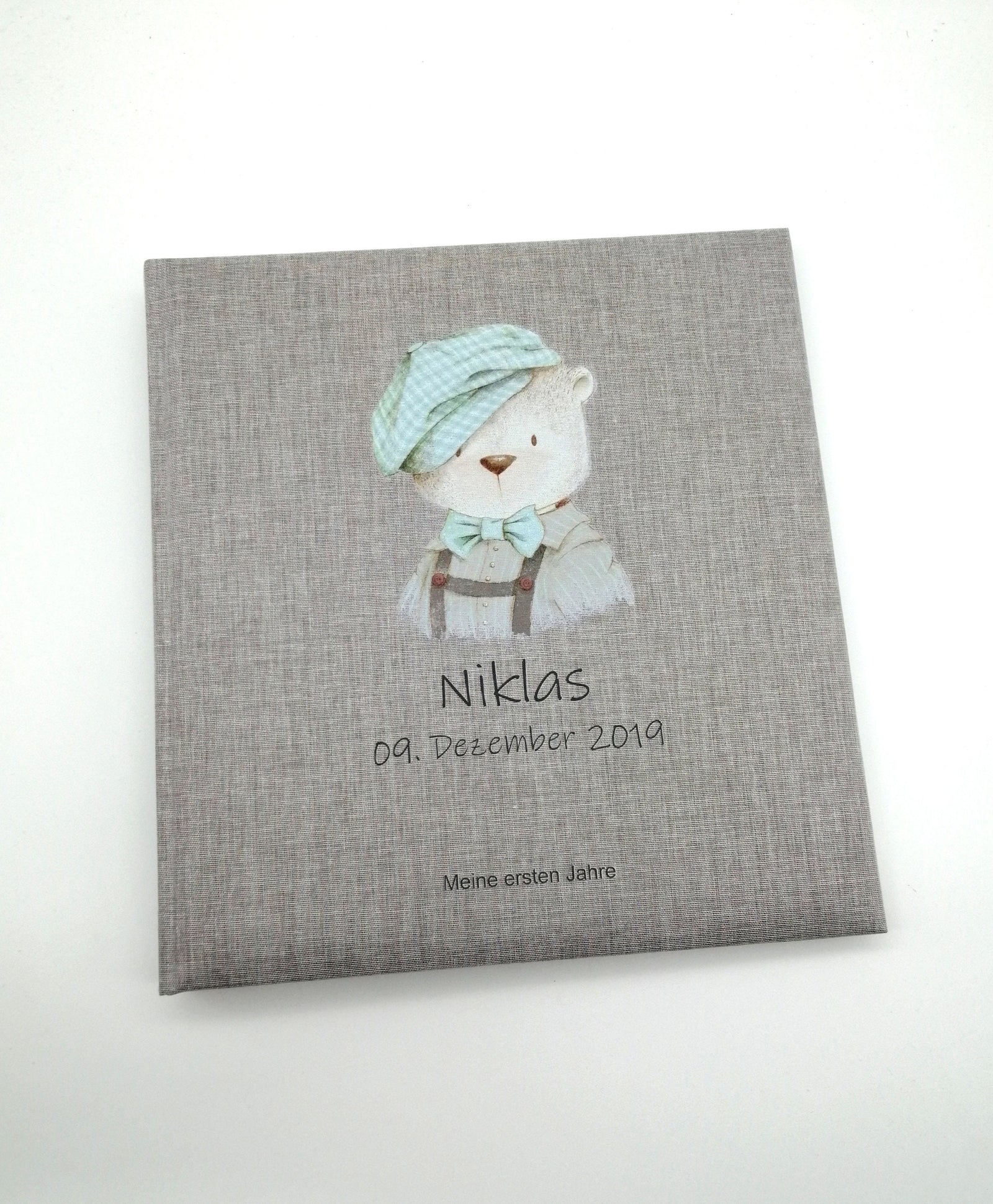 Fotoalbum personalisiert Baby, Kind "Mini Bär" Leinen, Erinnerungsalbum