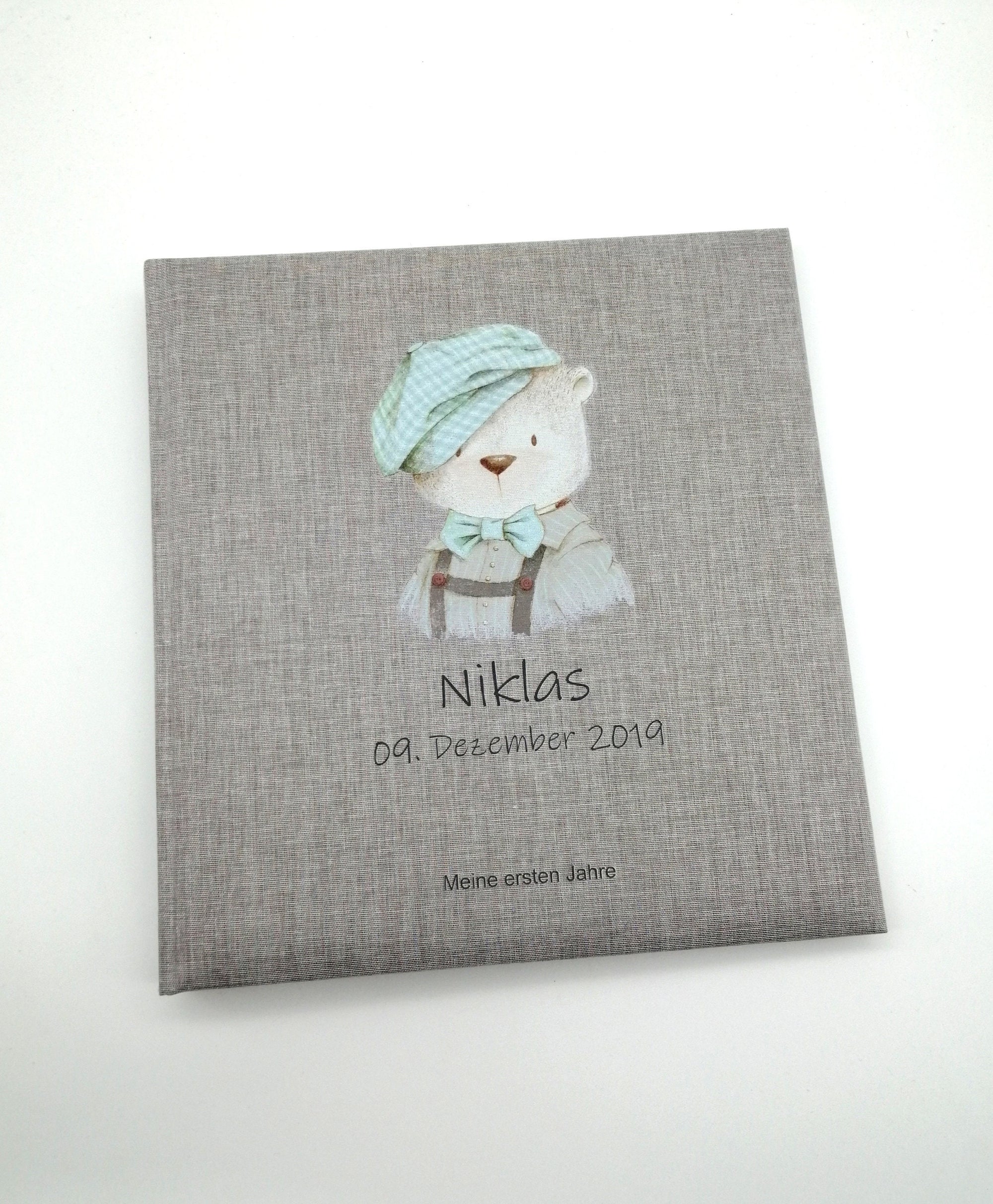 Fotoalbum personalisiert Baby, Kind "Mini Bär" Leinen, Erinnerungsalbum