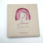 Fotoalbum personalisiert Baby, Kind "Regenbogen rot Dots" Leinen, Erinnerungsalbum