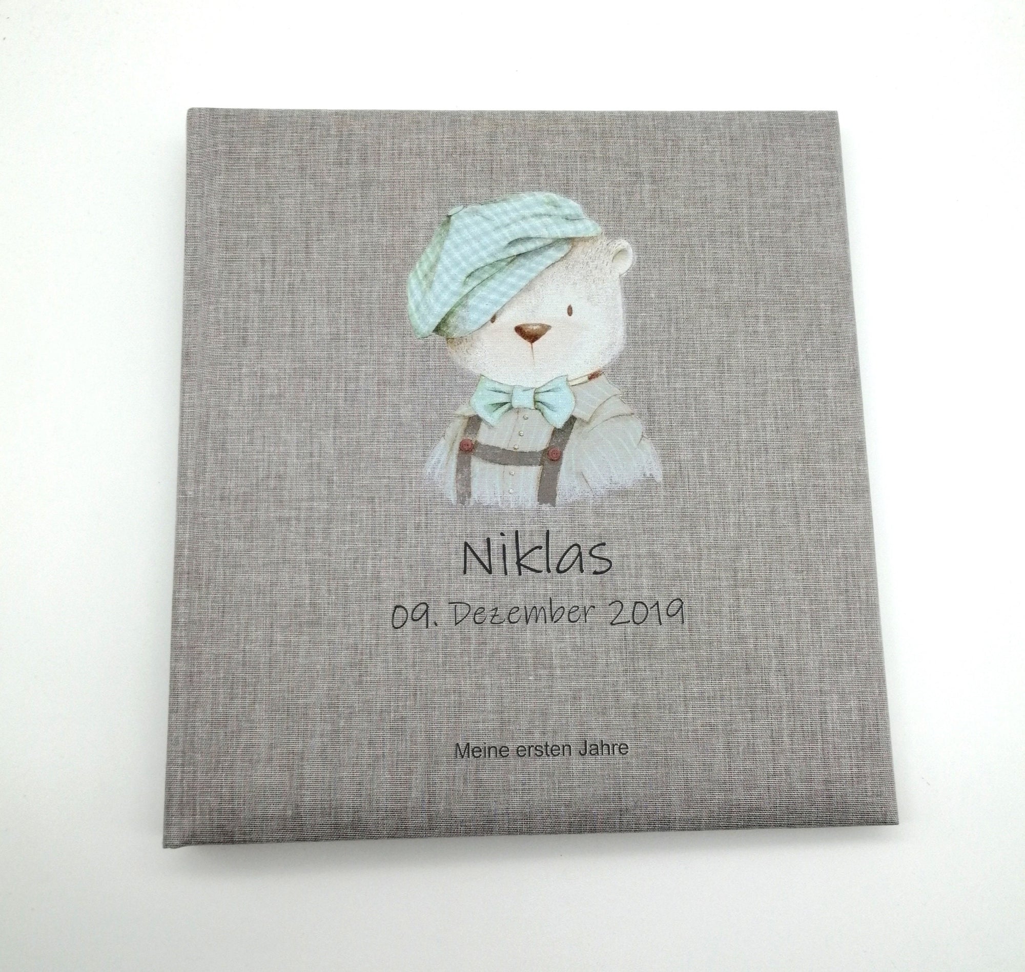 Fotoalbum personalisiert Baby, Kind "Mini Bär" Leinen, Erinnerungsalbum