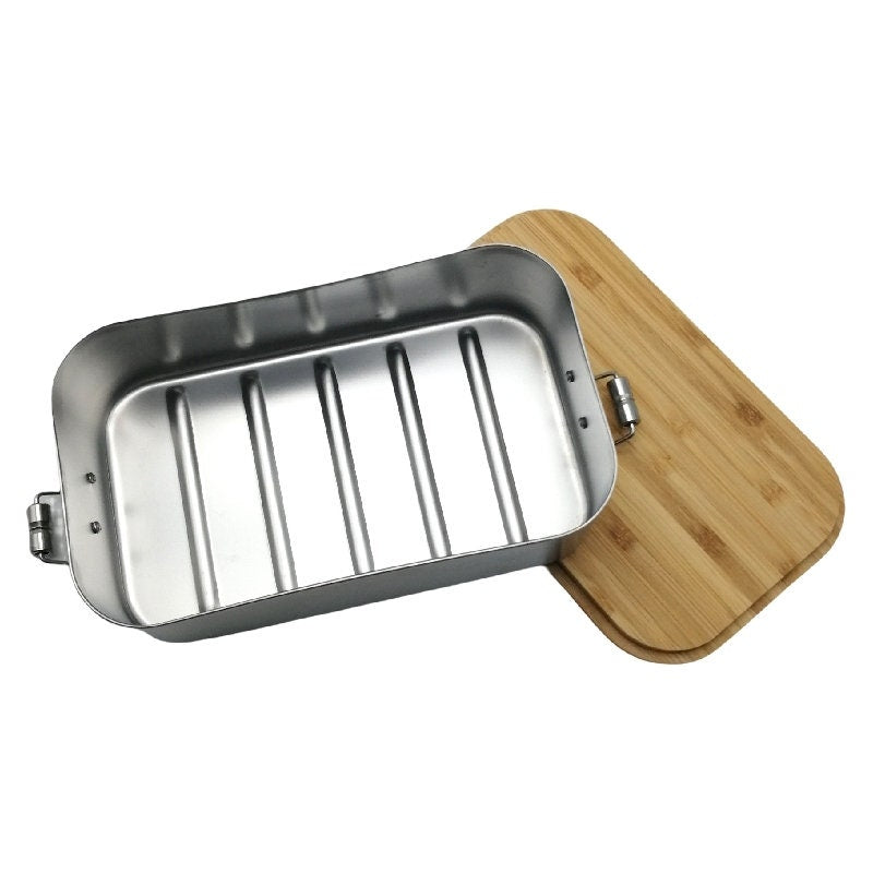 Brotdose personalisiert aus Edelstahl mit Bambus Deckel "Traktor", Trennsteg, Lunchbox