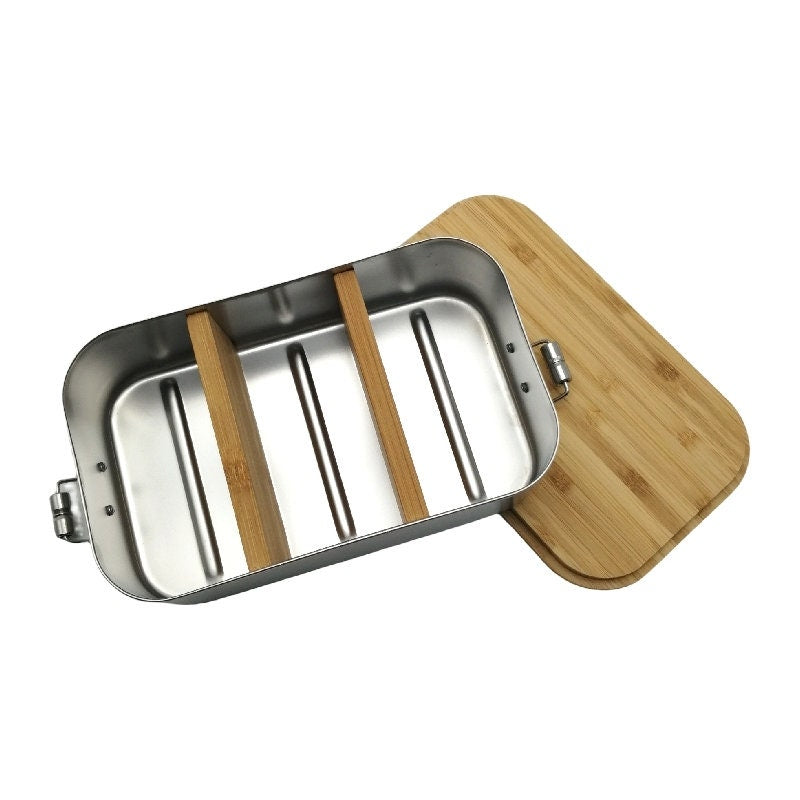 Brotdose personalisiert aus Edelstahl mit Bambus Deckel "Traktor", Trennsteg, Lunchbox