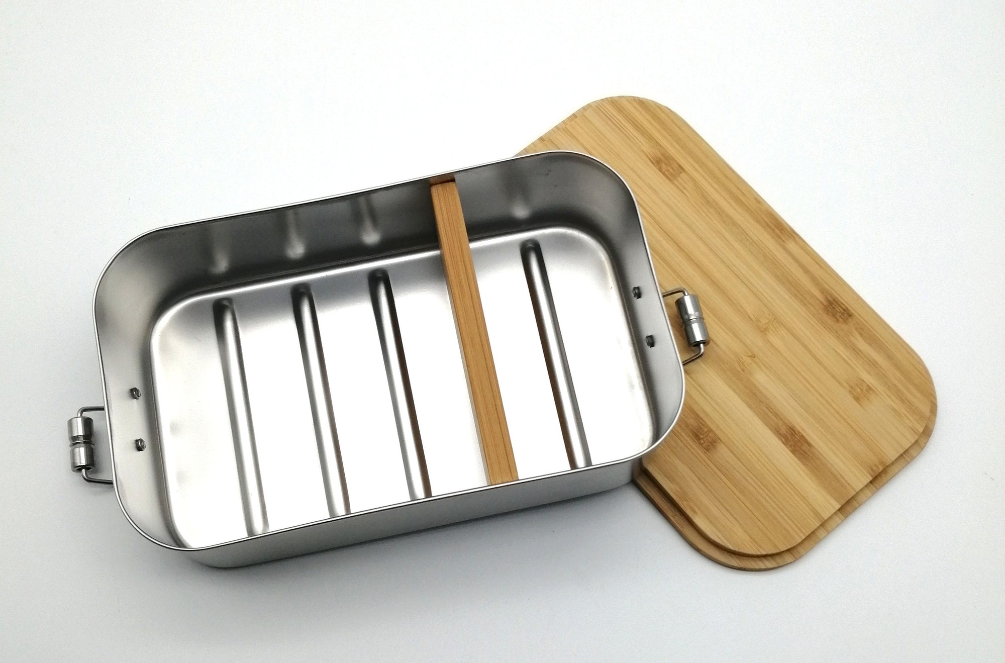 Brotdose personalisiert aus Edelstahl mit Bambus Deckel "Blumenkranz", Trennsteg, Lunchbox