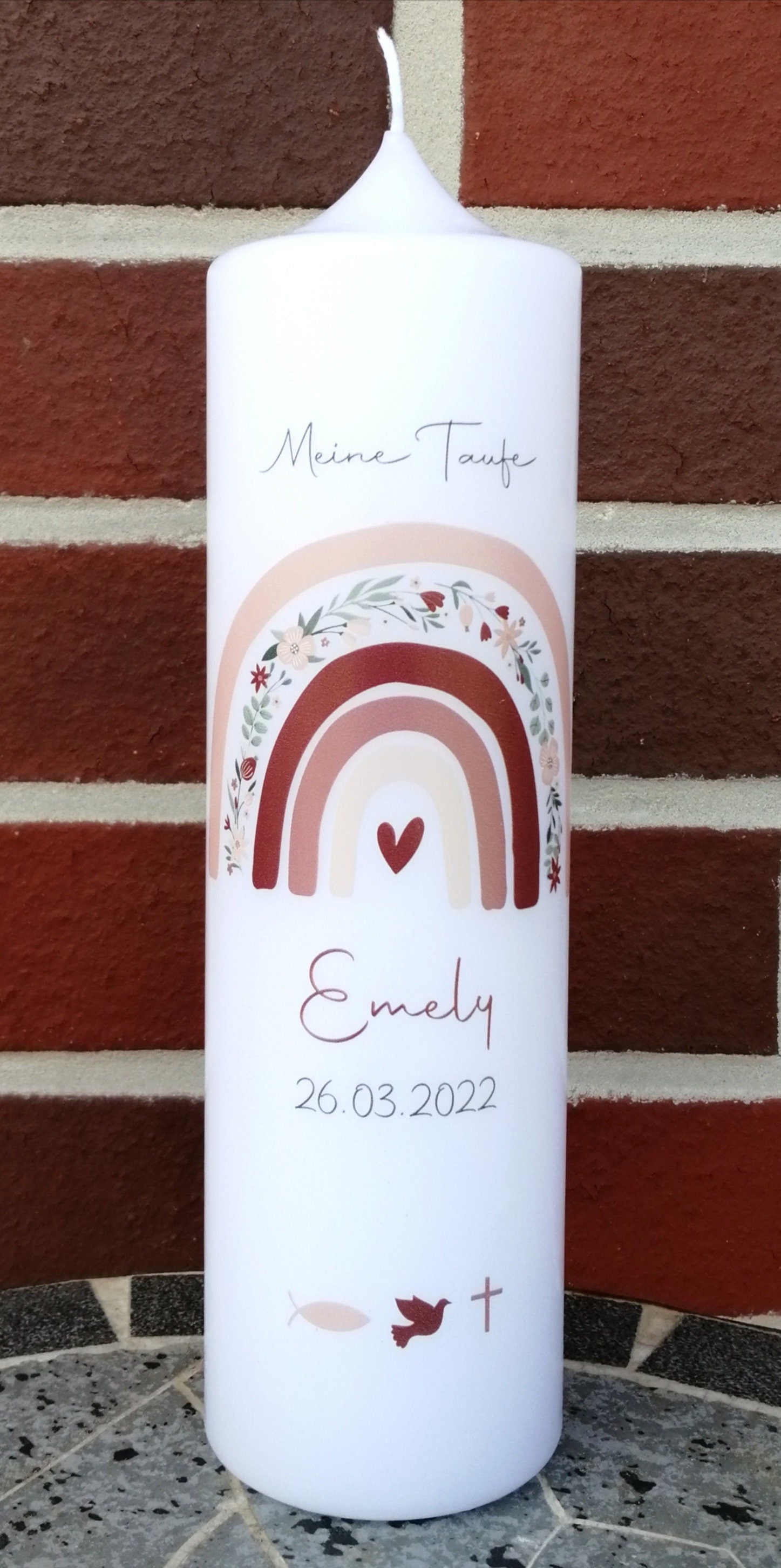 Taufkerze personalisiert mit Namen und Datum "Regenbogen Blumen, Symbole", Taufkerze Mädchen, Taufgeschenk, Taufkerze Regenbogen, Geschenk