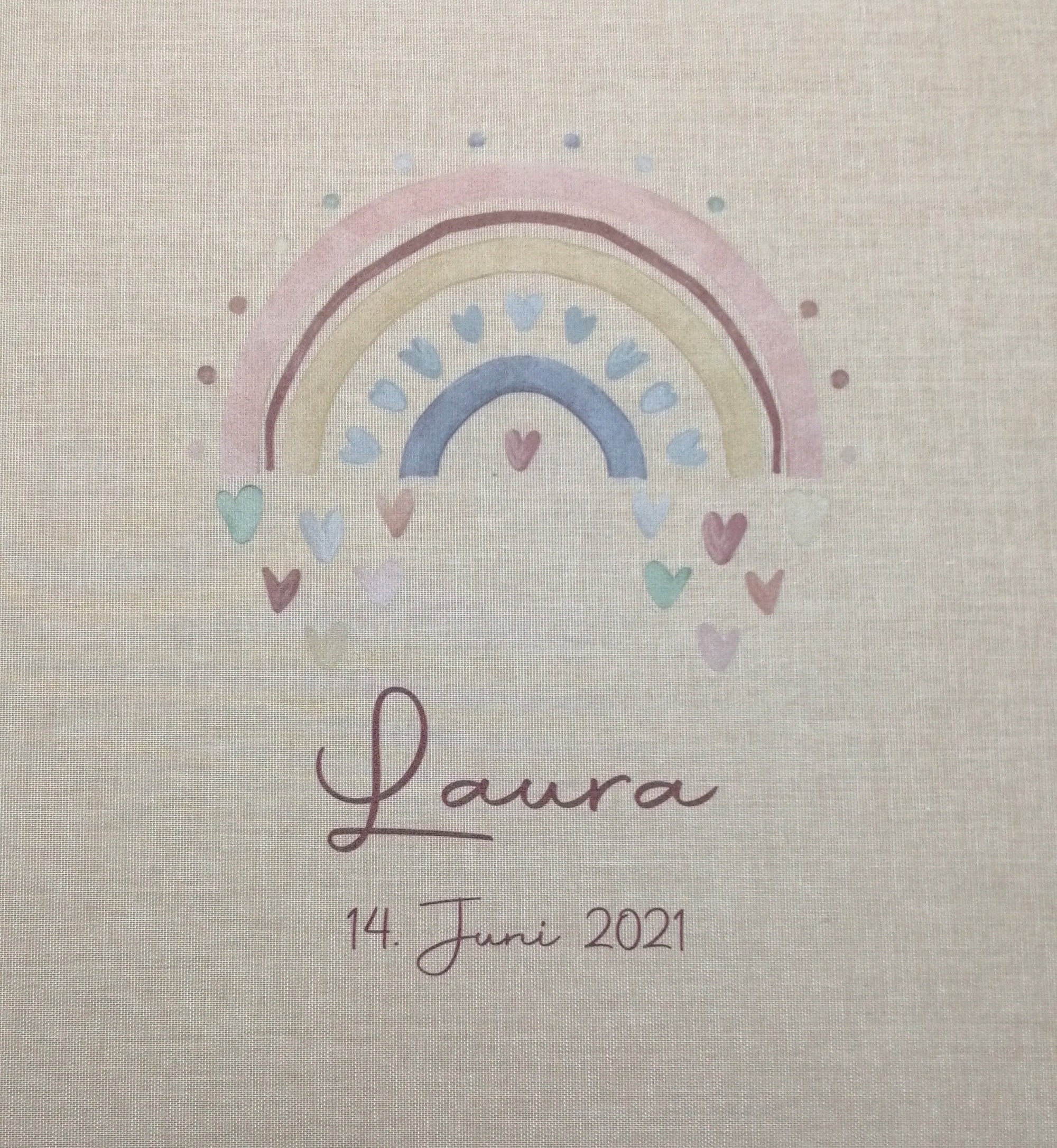 Fotoalbum personalisiert Baby, Kind "Regenbogen Herzen" Leinen, Erinnerungsalbum, Fotoalbum Geschenk zur Geburt, Fotoalbum Geburt Taufe