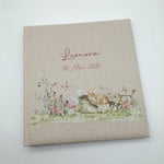 Fotoalbum personalisiert Baby, Kind "Reh Wiese" Leinen, Erinnerungsalbum