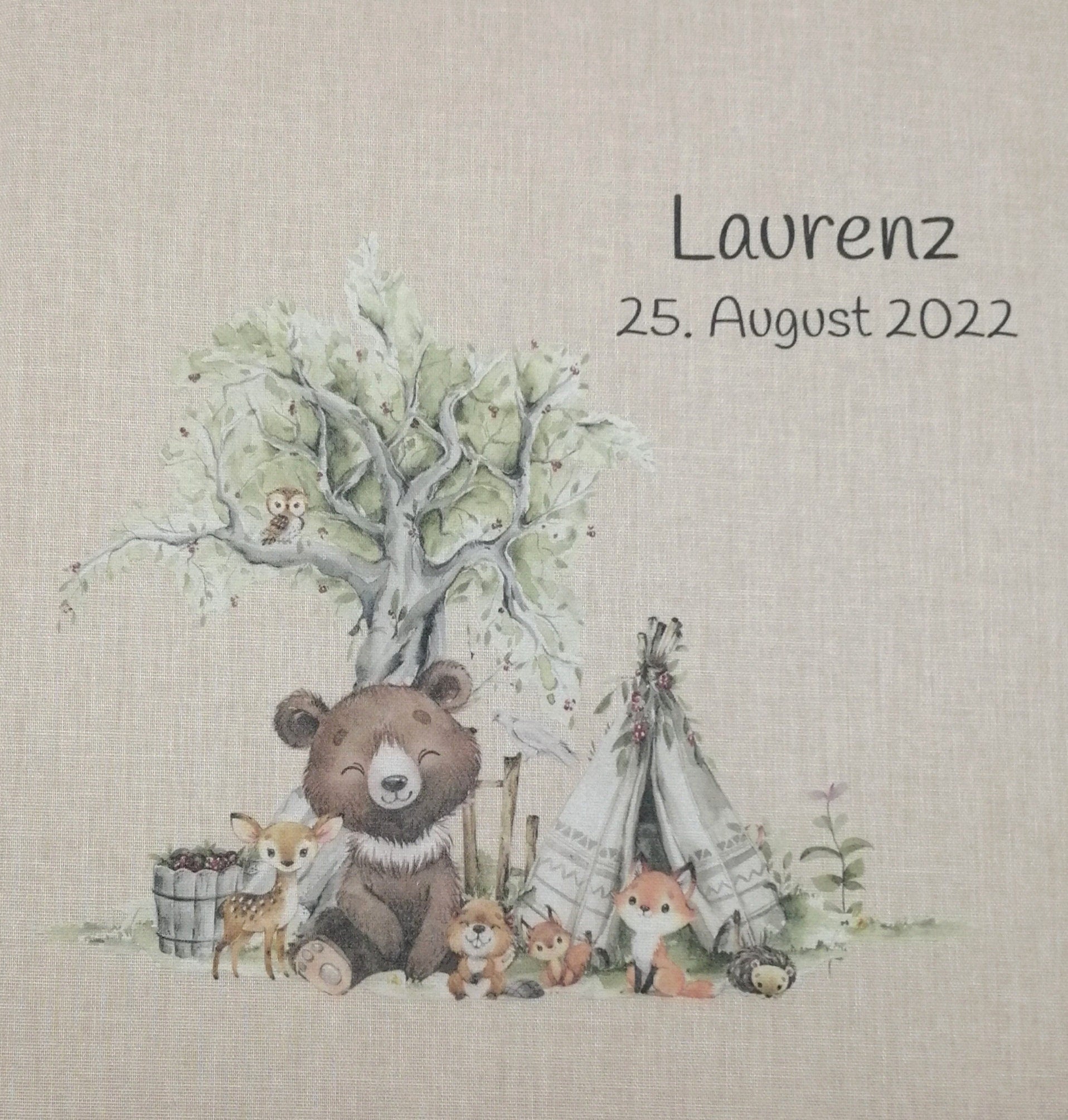 Fotoalbum personalisiert Baby, Kind "Waldtiere 3" Leinen, Erinnerungsalbum