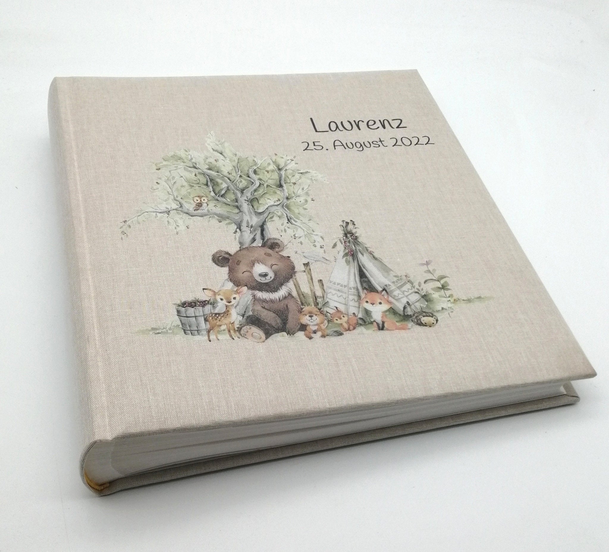 Fotoalbum personalisiert Baby, Kind "Waldtiere 3" Leinen, Erinnerungsalbum