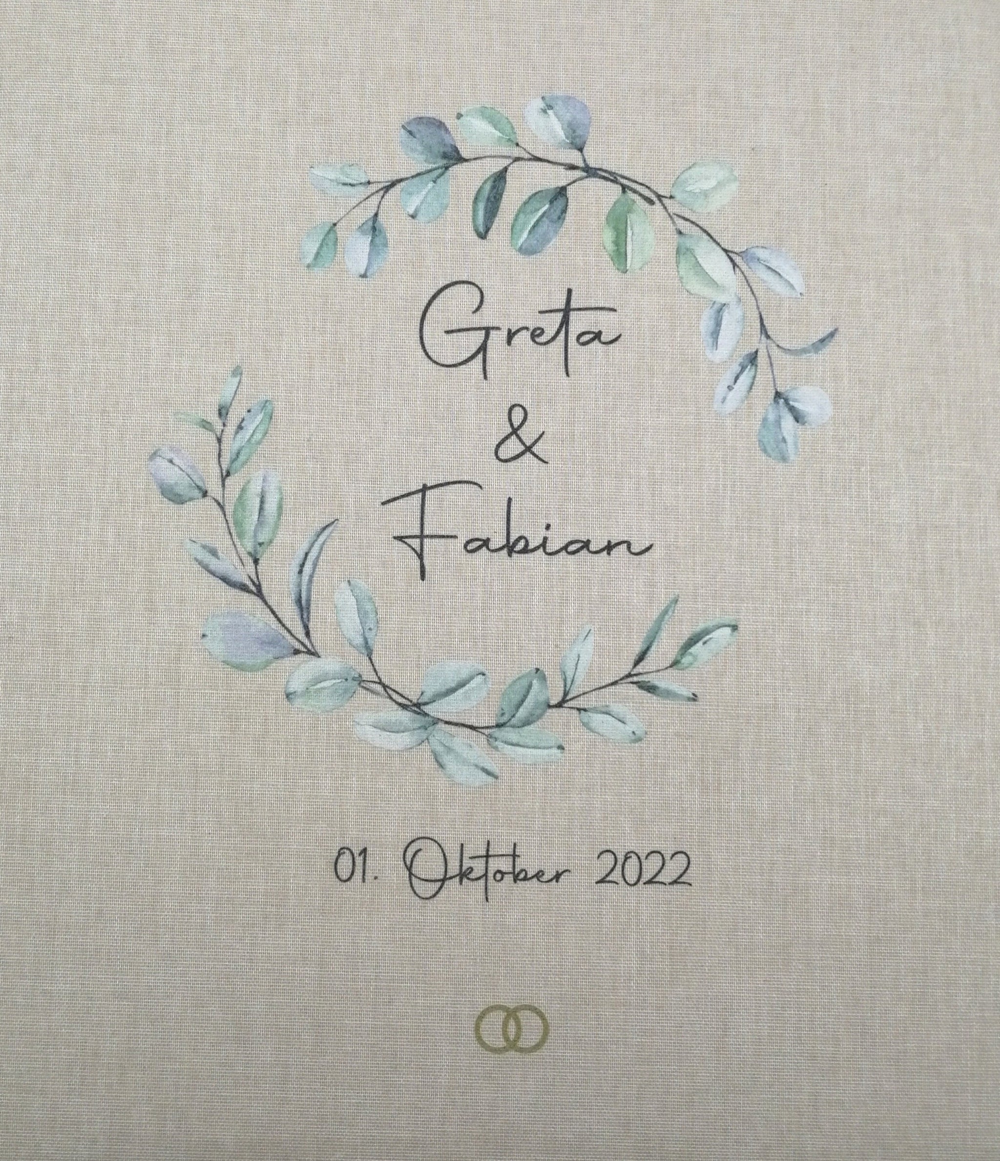 Fotoalbum personalisiert Hochzeit "Rahmen Blätter 2" Leinen, Erinnerungsalbum