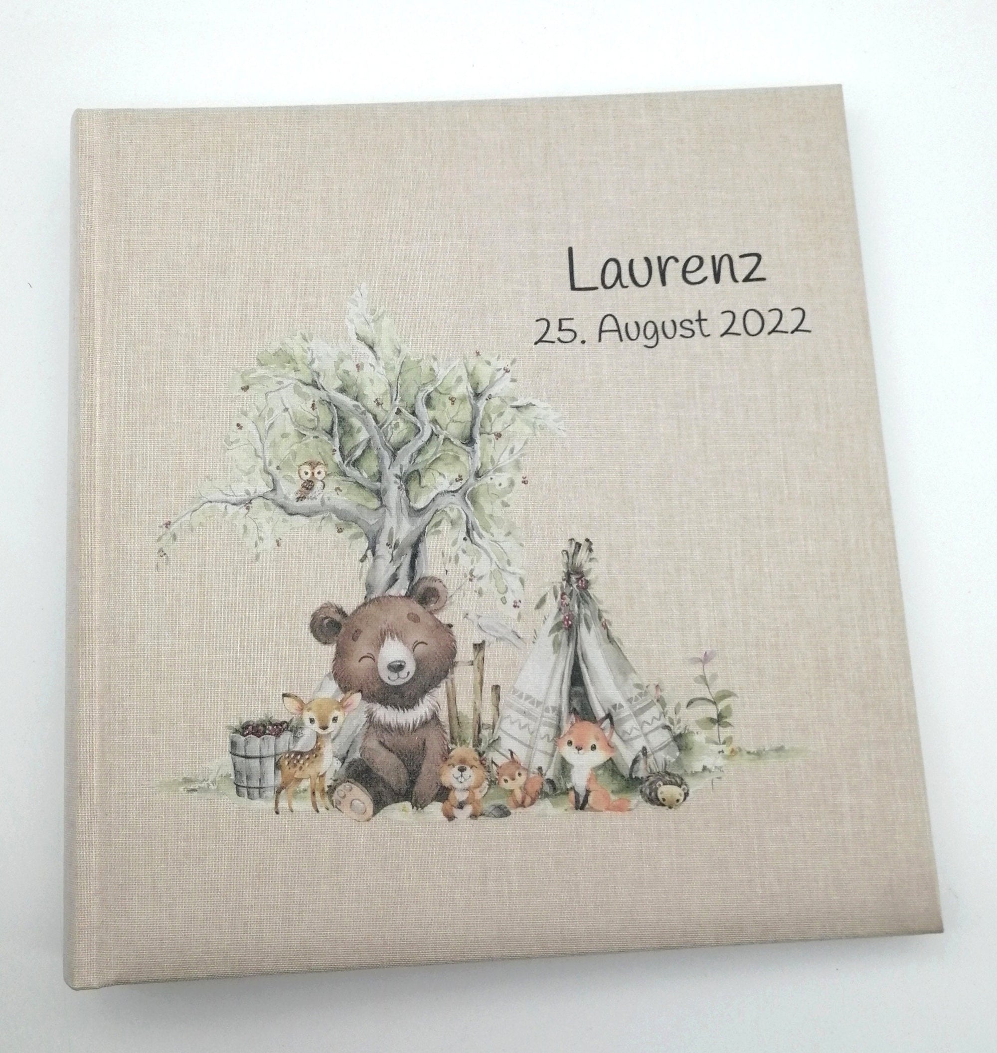 Fotoalbum personalisiert Baby, Kind "Waldtiere 3" Leinen, Erinnerungsalbum