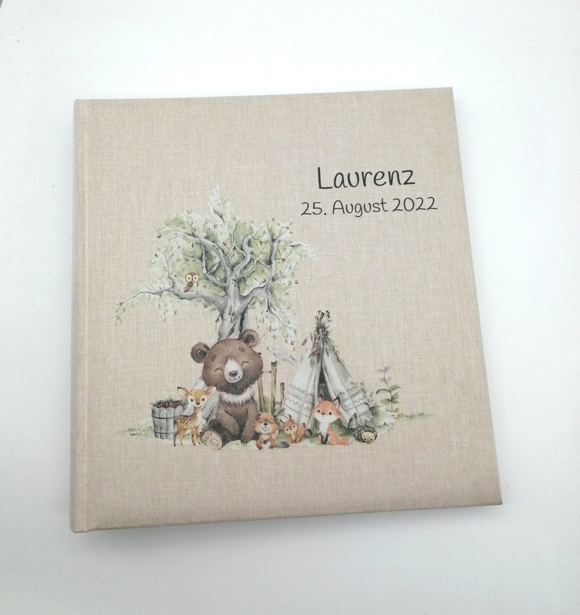 Fotoalbum personalisiert Baby, Kind "Waldtiere 3" Leinen, Erinnerungsalbum