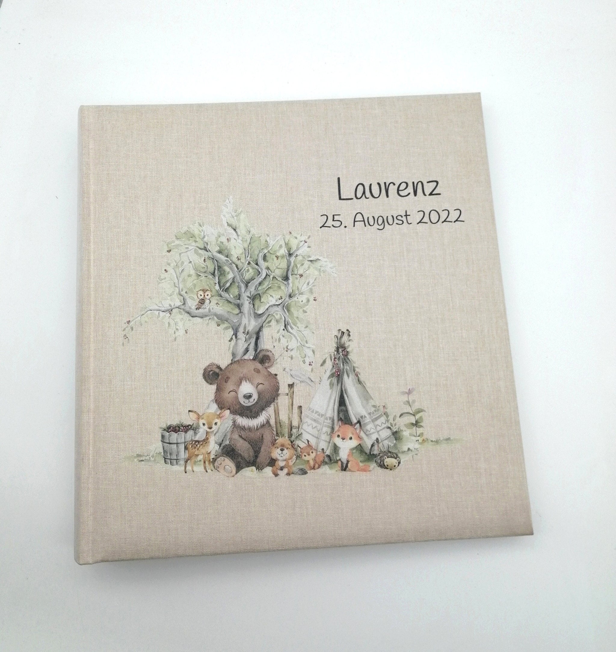 Fotoalbum personalisiert Baby, Kind "Waldtiere 3" Leinen, Erinnerungsalbum