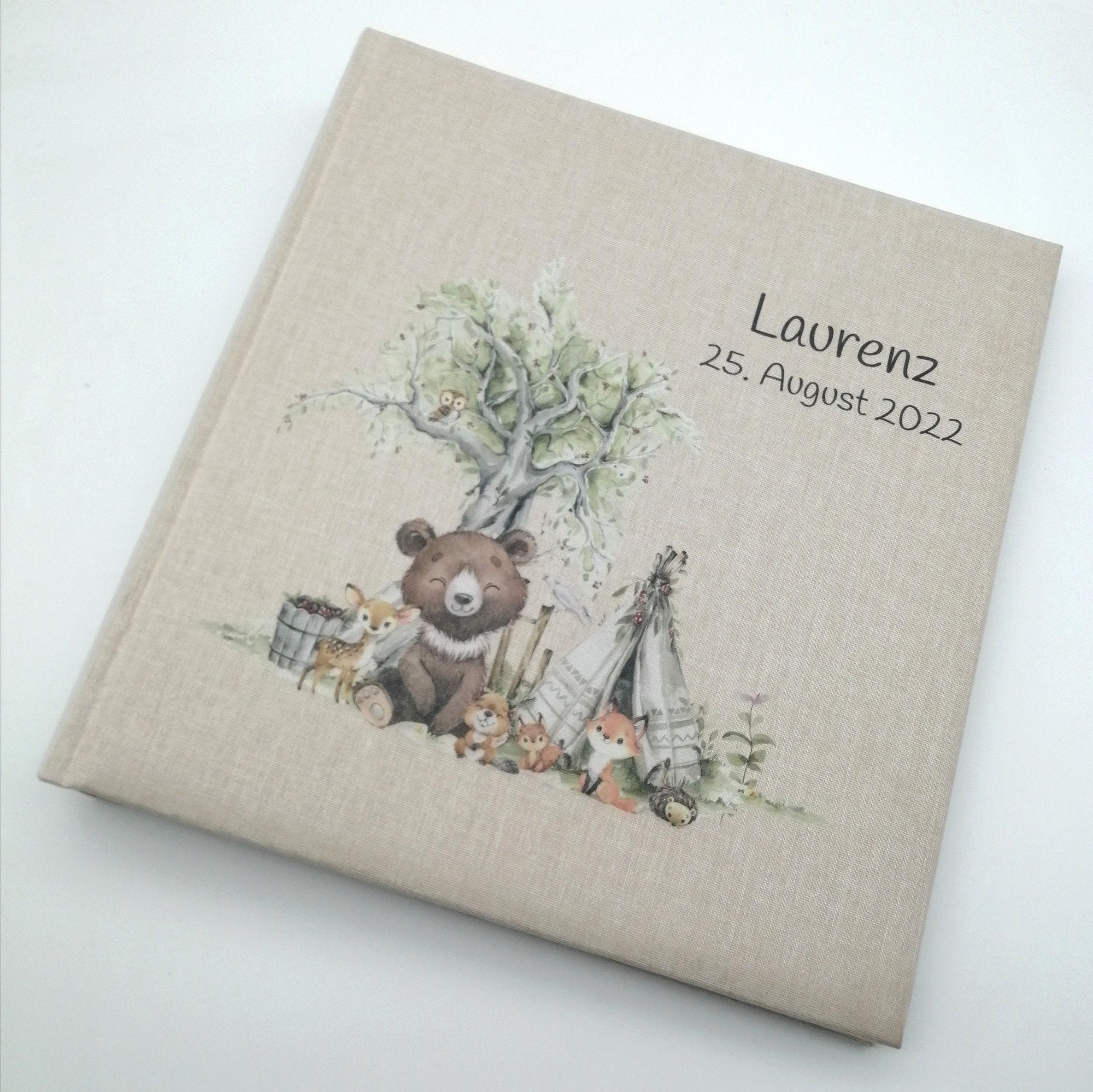 Fotoalbum personalisiert Baby, Kind "Waldtiere 3" Leinen, Erinnerungsalbum