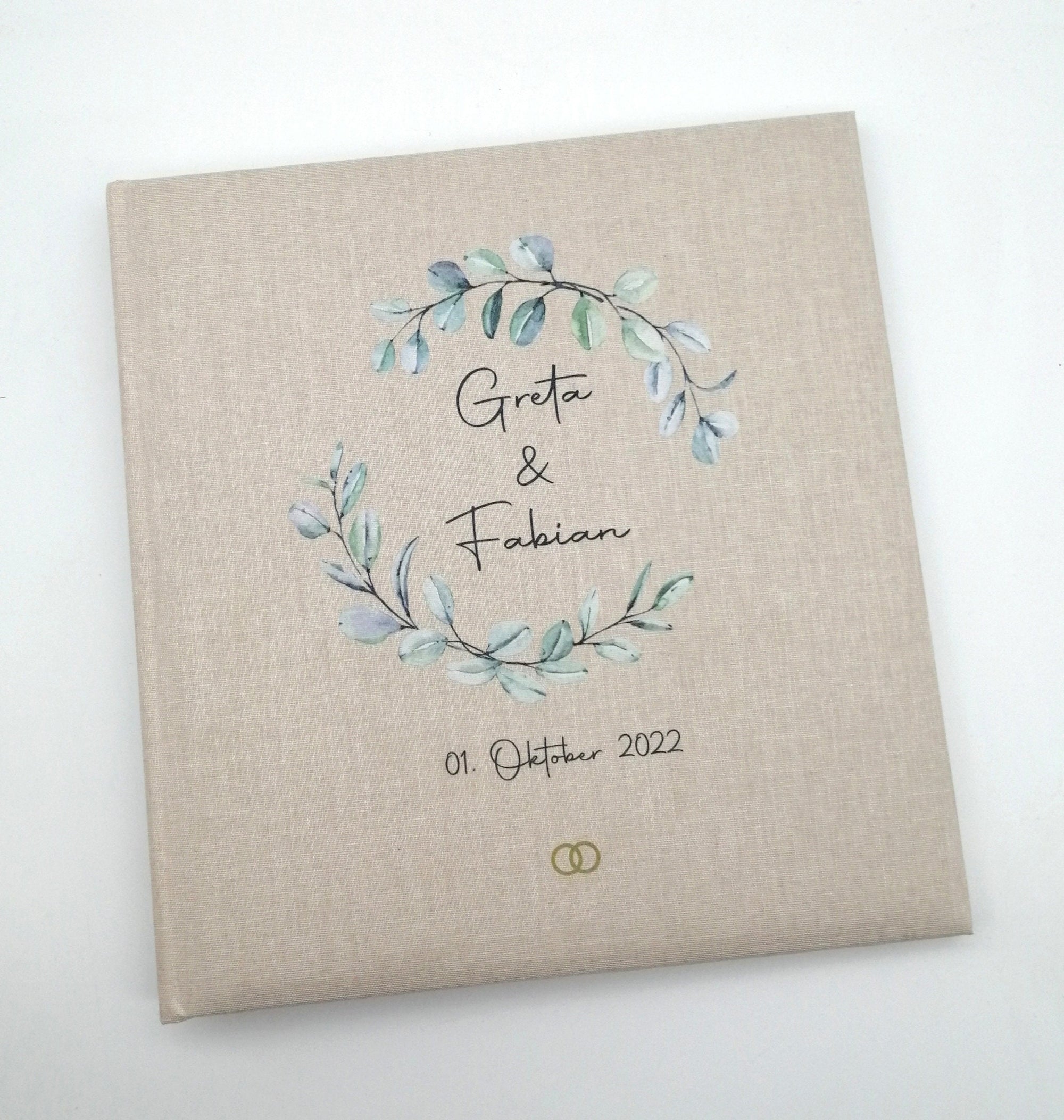 Fotoalbum personalisiert Hochzeit "Rahmen Blätter 2" Leinen, Erinnerungsalbum