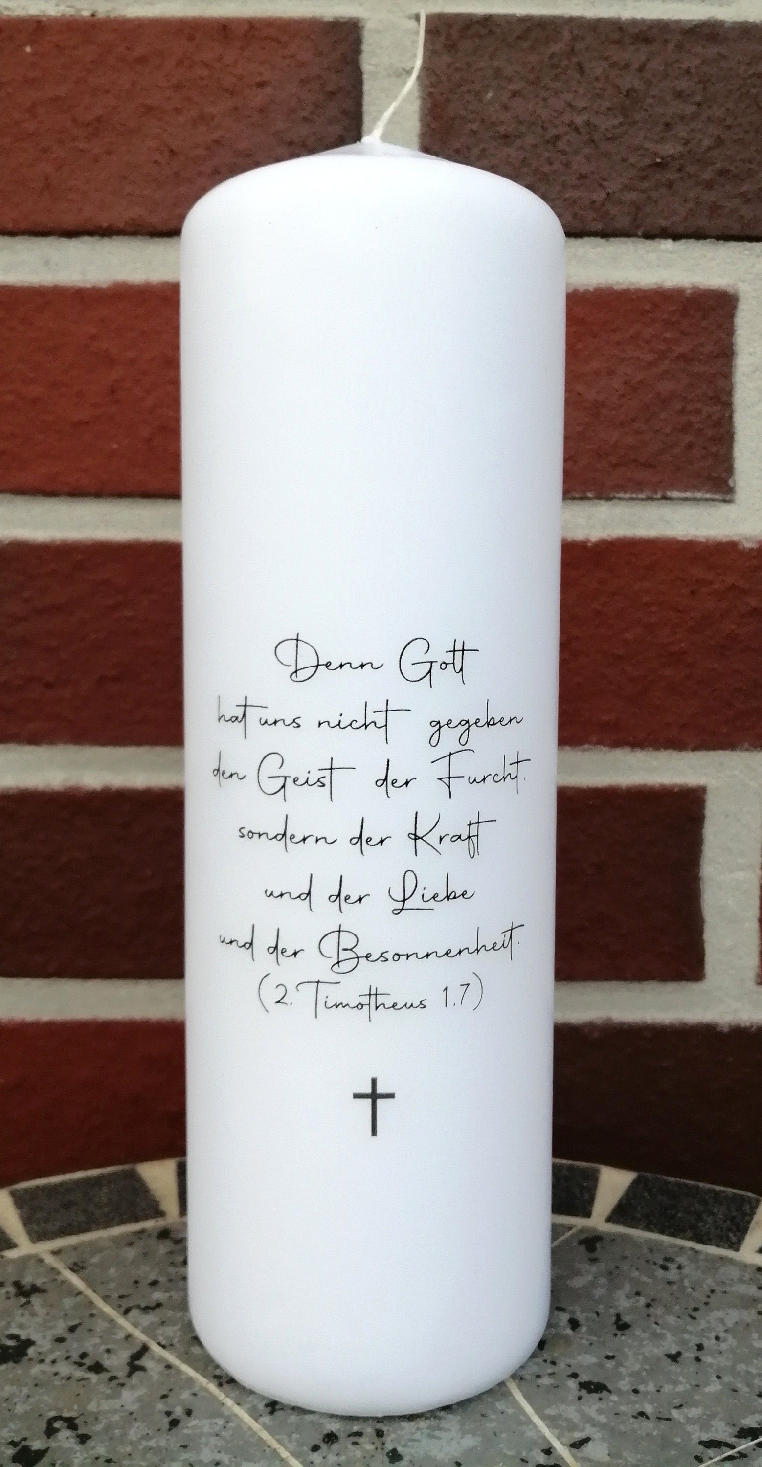 Foto - Taufkerze personalisiert mit Bild Namen Datum und Taufspruch "Blätterkranz Kreuz", Junge/ Mädchen